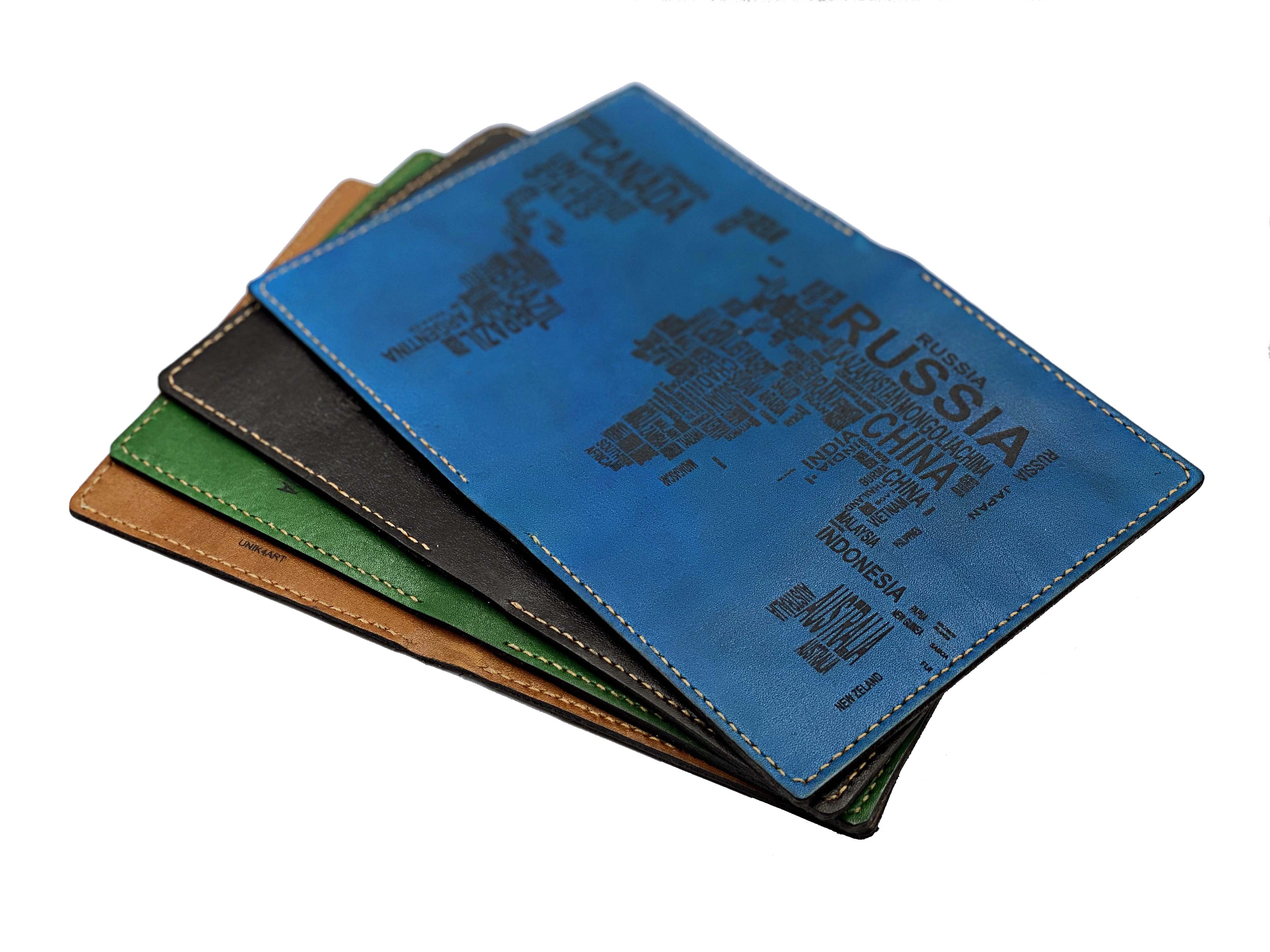 World Map or Compass Personalized Leather Passport Cover