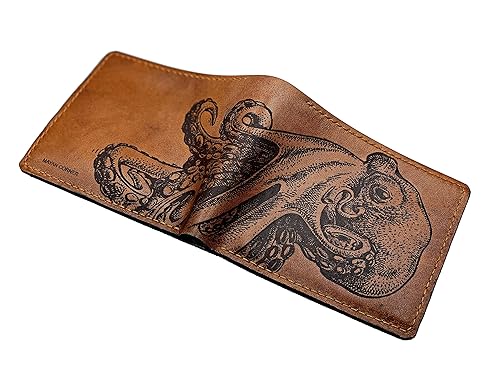 Personalized leather men's wallet, octopus pattern wallet, ocean sea summer gift for him, christmas gift idea for men, sea lover present