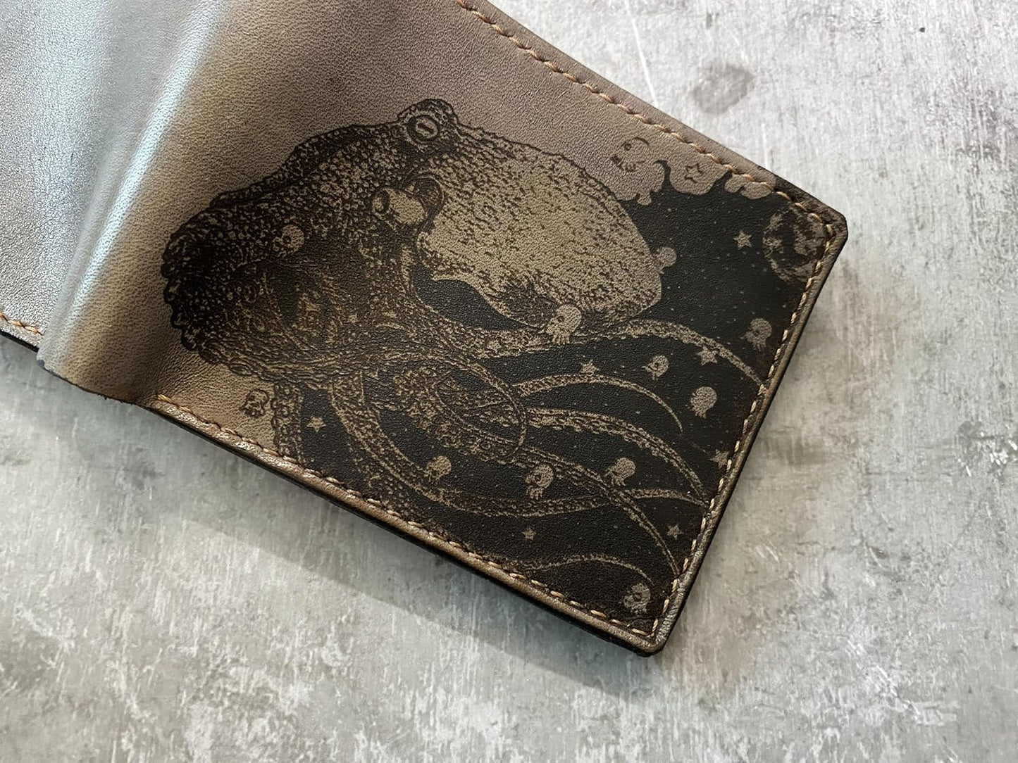 Octopus Wave Genuine Leather wallet, Octopus Alien unique wallet, Personalized wallet, Octopus handmade wallet, Christmas custom wallet for him