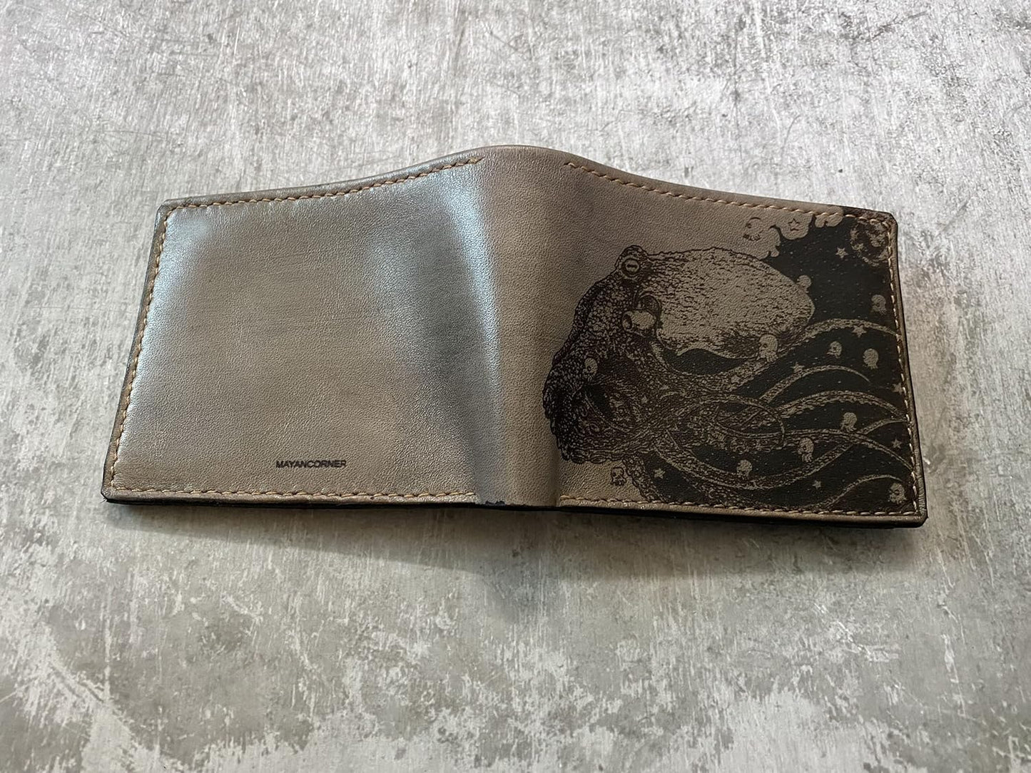 Octopus Wave Genuine Leather wallet, Octopus Alien unique wallet, Personalized wallet, Octopus handmade wallet, Christmas custom wallet for him