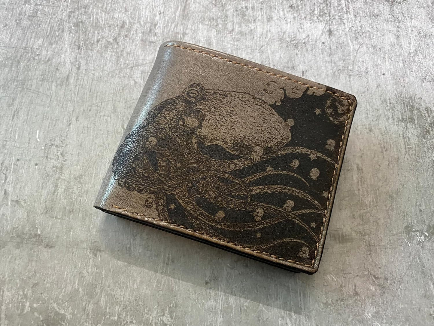 Octopus Wave Genuine Leather wallet, Octopus Alien unique wallet, Personalized wallet, Octopus handmade wallet, Christmas custom wallet for him