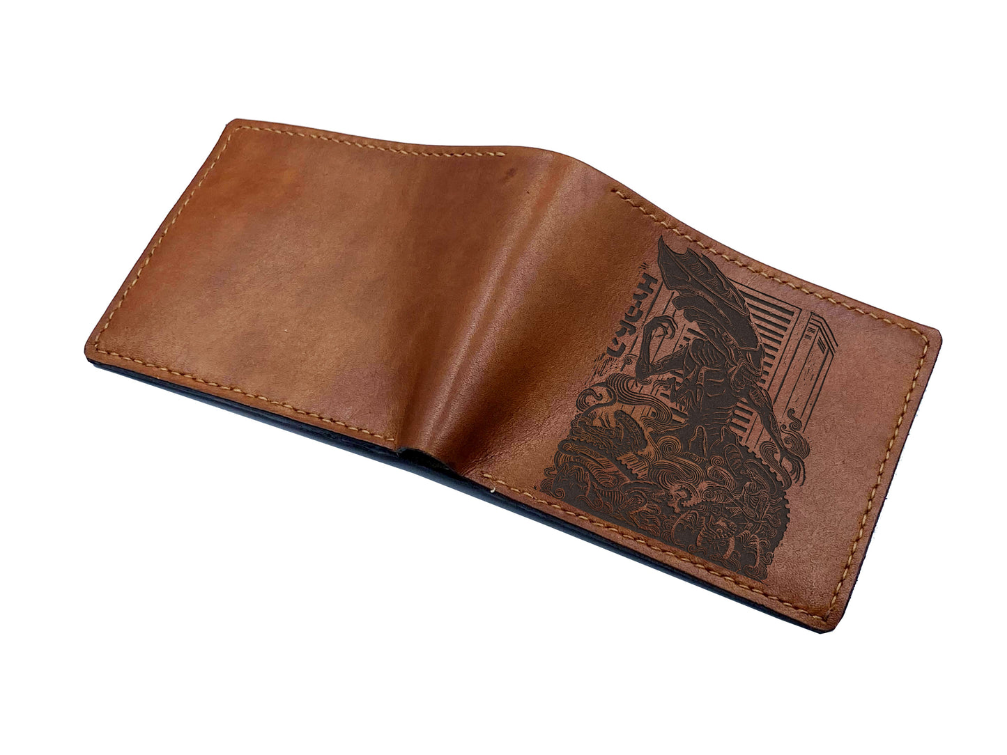 Alien xenomorph leather men wallet, customized gift ideas for men, Monster art present for him - Queen Xenomorph
