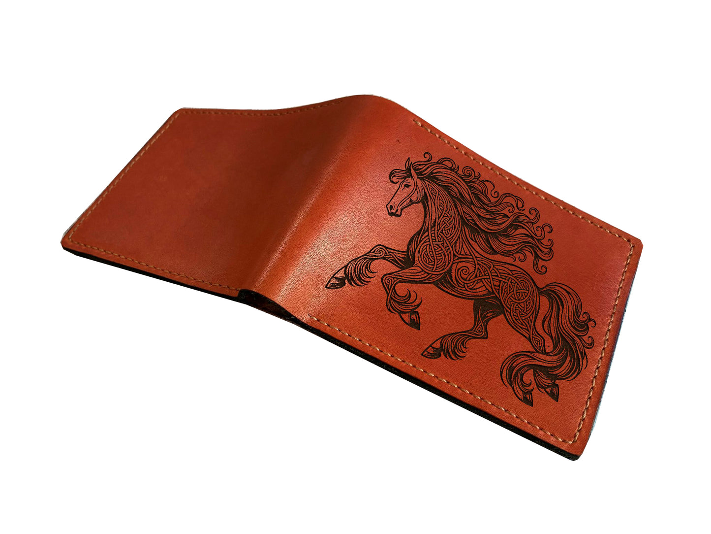 Custom leather gift for men, Celtic pattern leather wallet, horse gift for boyfriend, wallet for husband, horse art leather anniversary gift