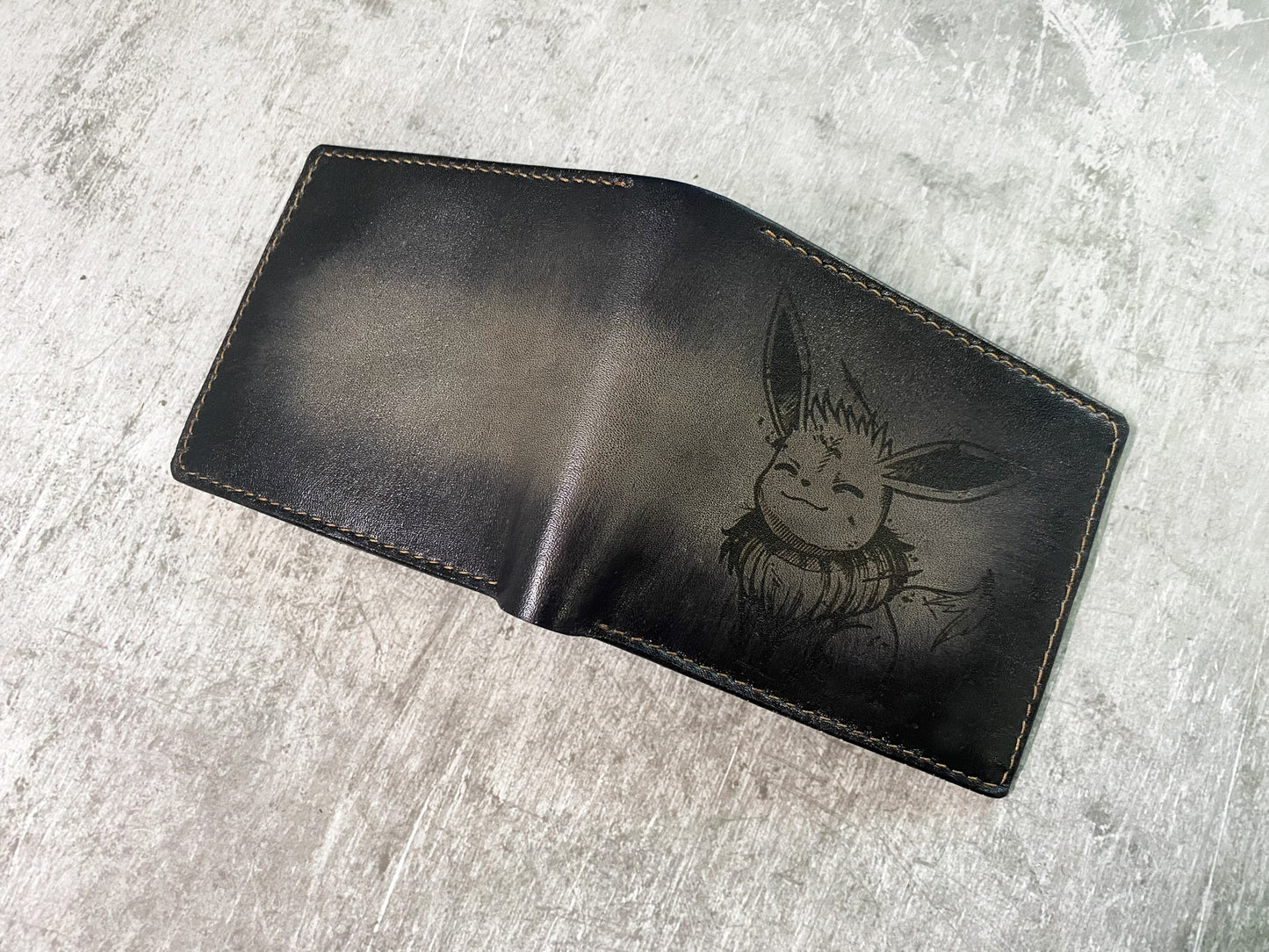 Eevee drawing cute art, custom genuine leather men's wallet, bifold pokemon men's wallet, wallet for kid, pokemon birthday present for him