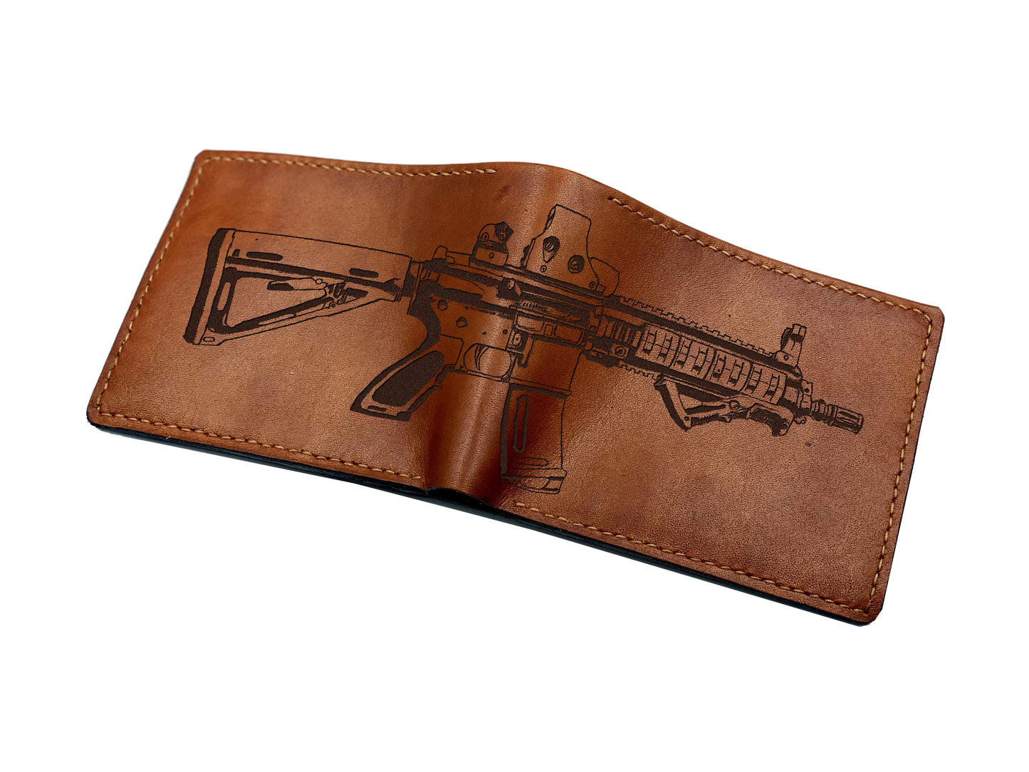 Personalized leather men's wallet, gun pattern men gift, machine gun drawing art wallet