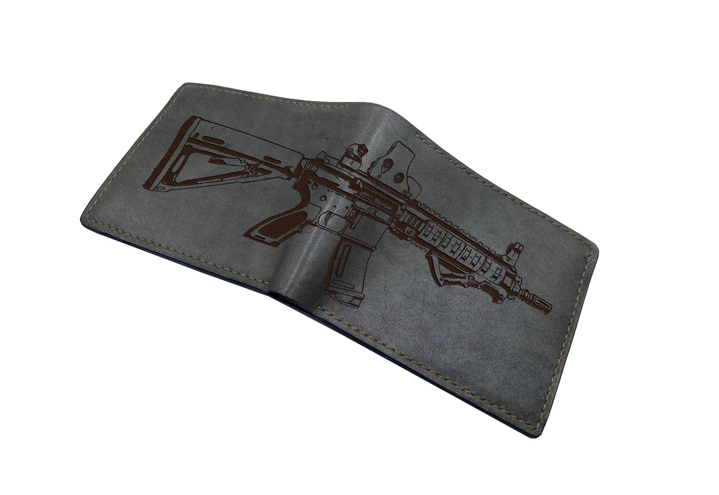 Personalized leather men's wallet, gun pattern men gift, machine gun drawing art wallet