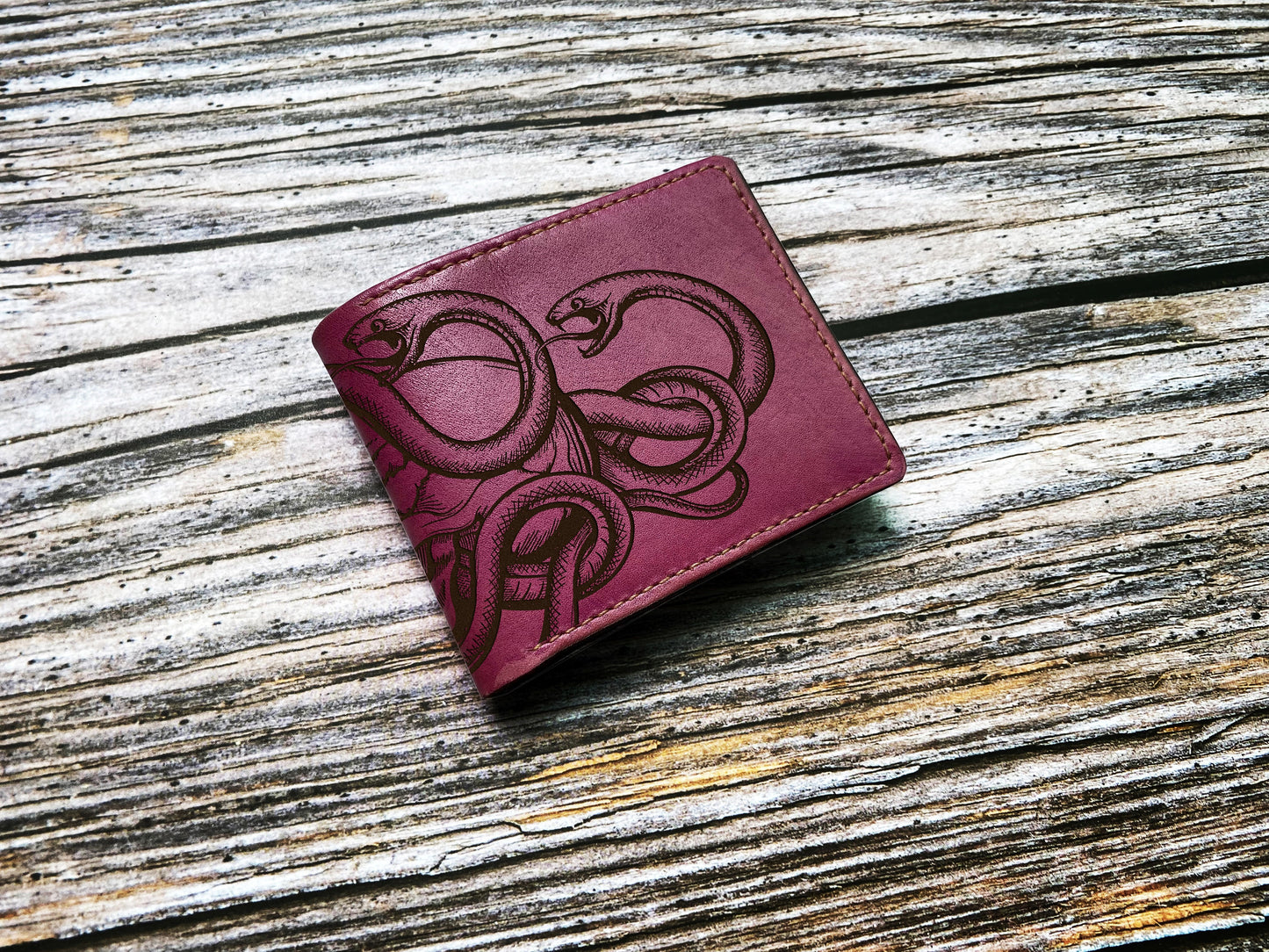 Human skull skeleton engrave pattern wallet, snake skull gift ideas, snake wallet for husband, boyfriend