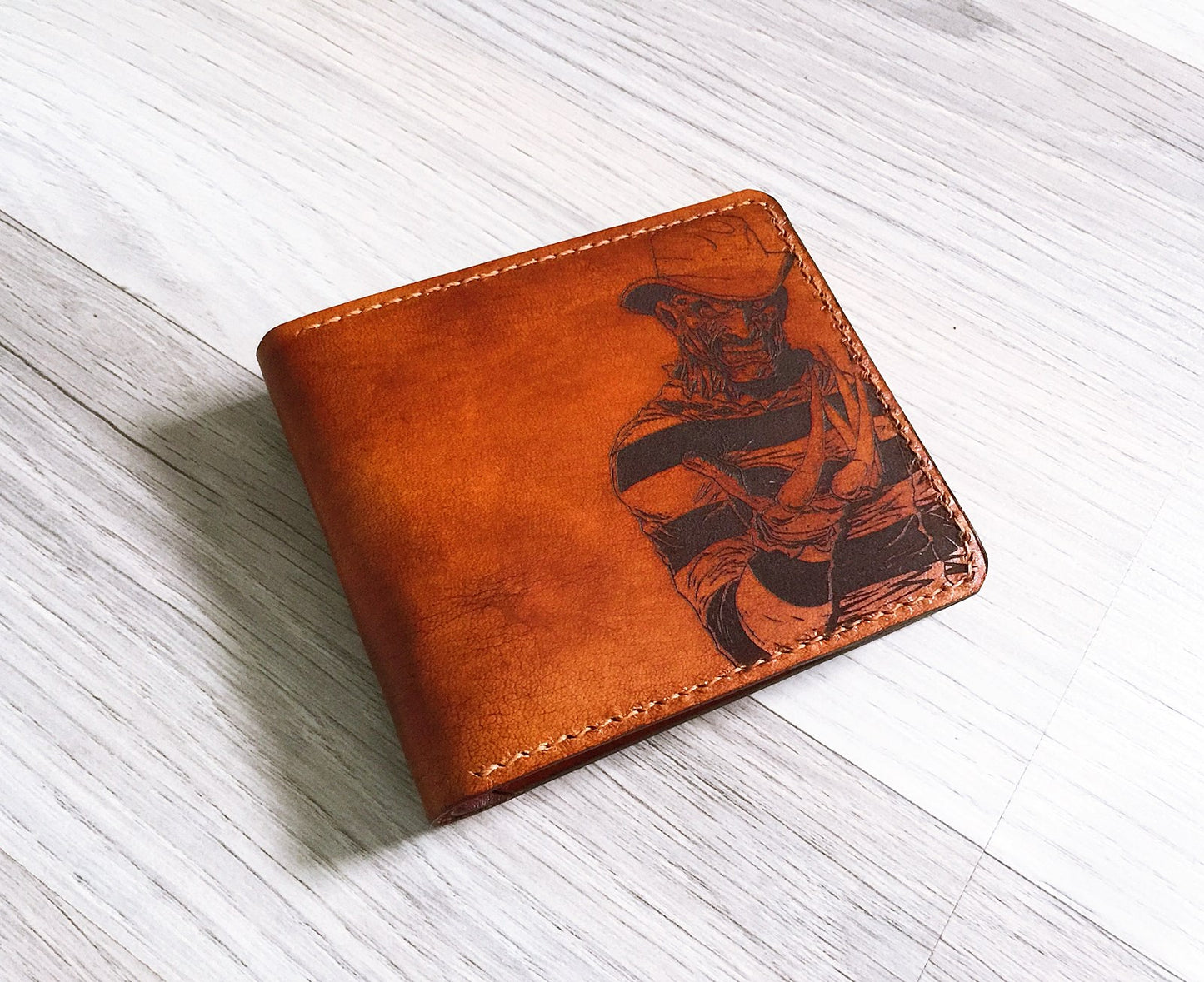 Freddy Krueger leather handmade wallet, custom horror wallet, personalized gift for men in Halloween