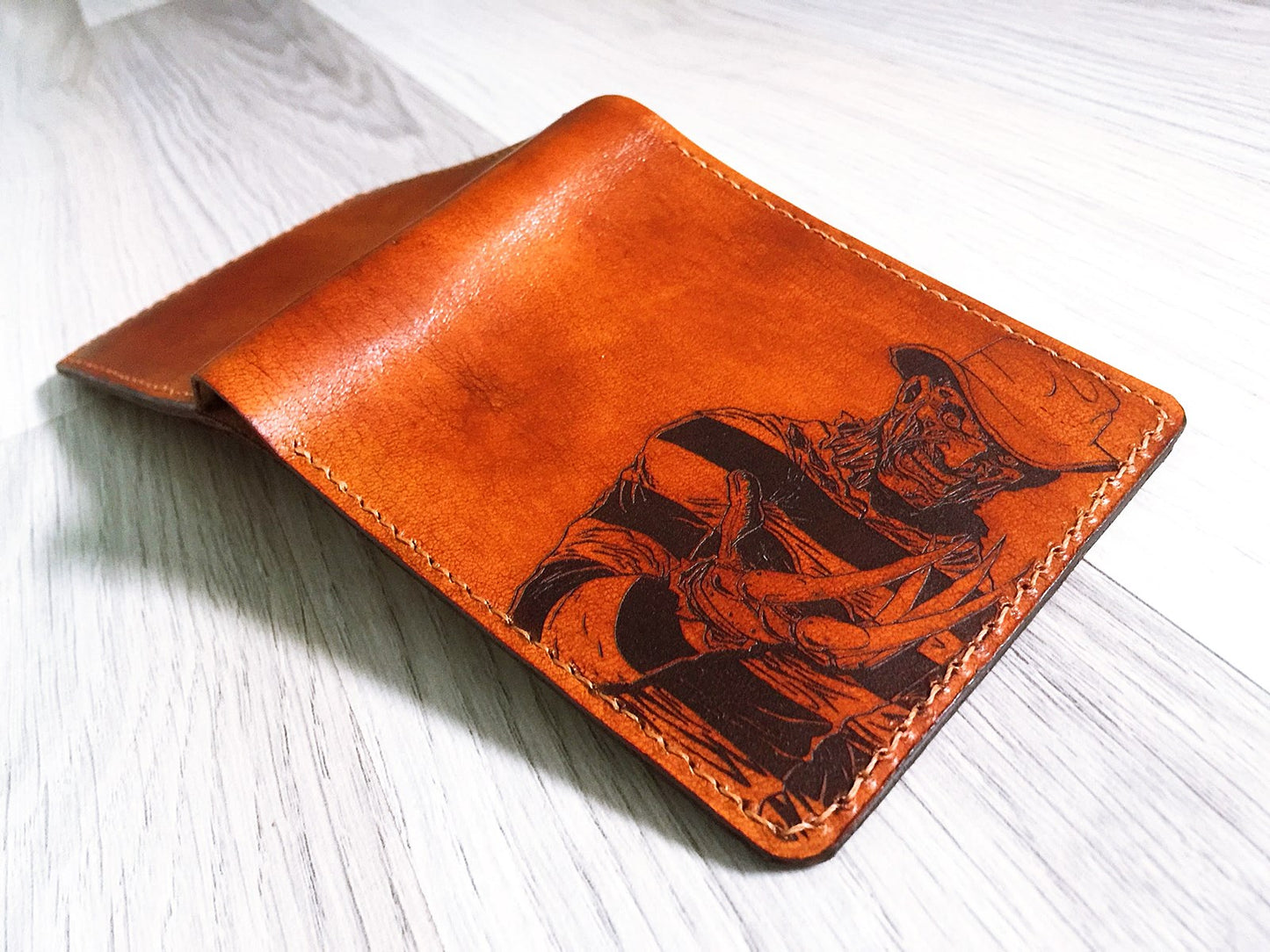 Freddy Krueger leather handmade wallet, custom horror wallet, personalized gift for men in Halloween