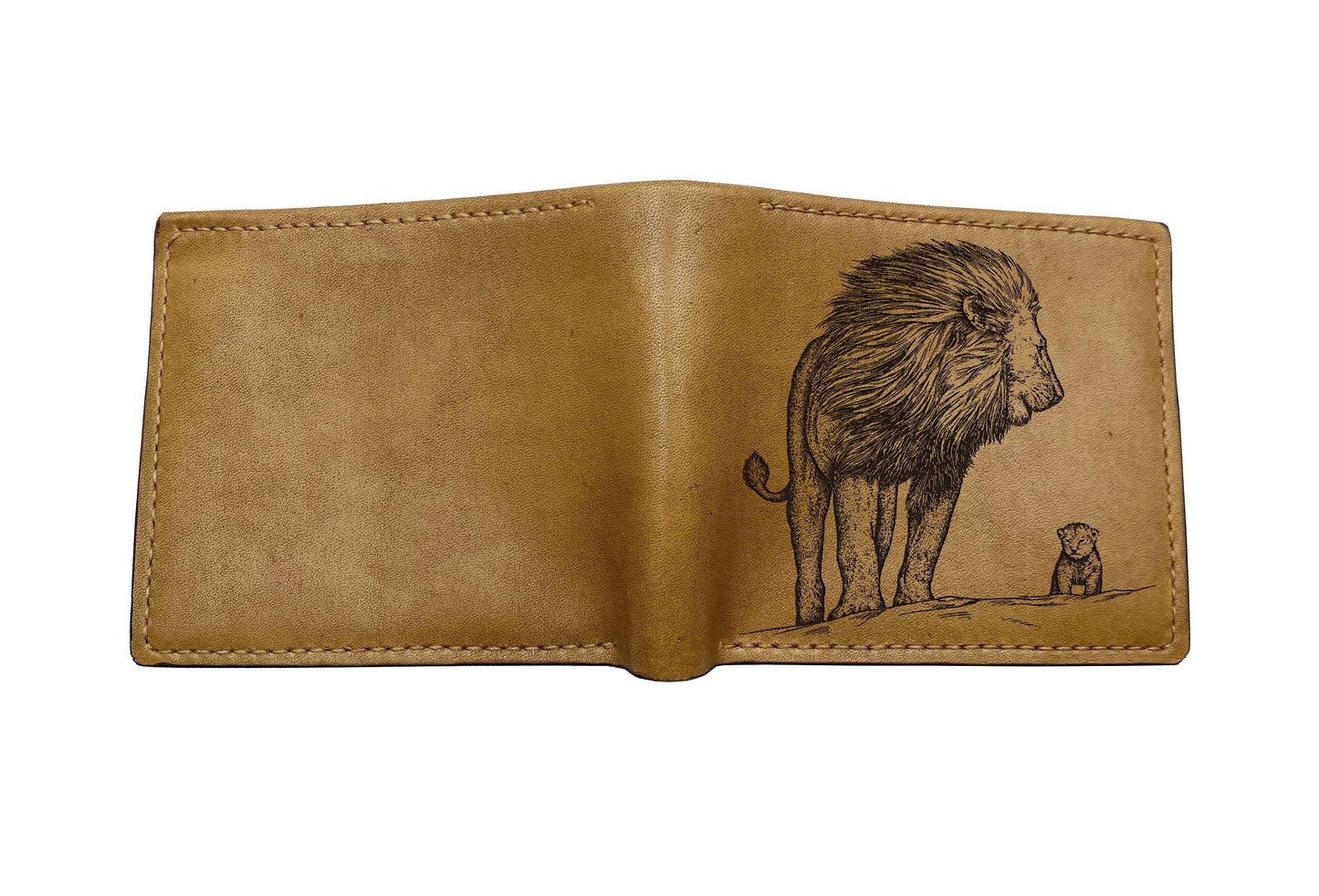 Animal pattern leather men's wallet, Lion cub drawing art wallet, Lion wallet for him, customized Father and son gift ideas
