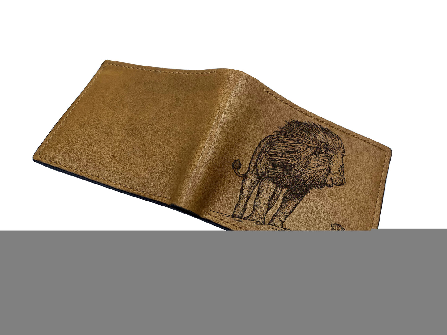 Animal pattern leather men's wallet, Lion cub drawing art wallet, Lion wallet for him, customized Father and son gift ideas