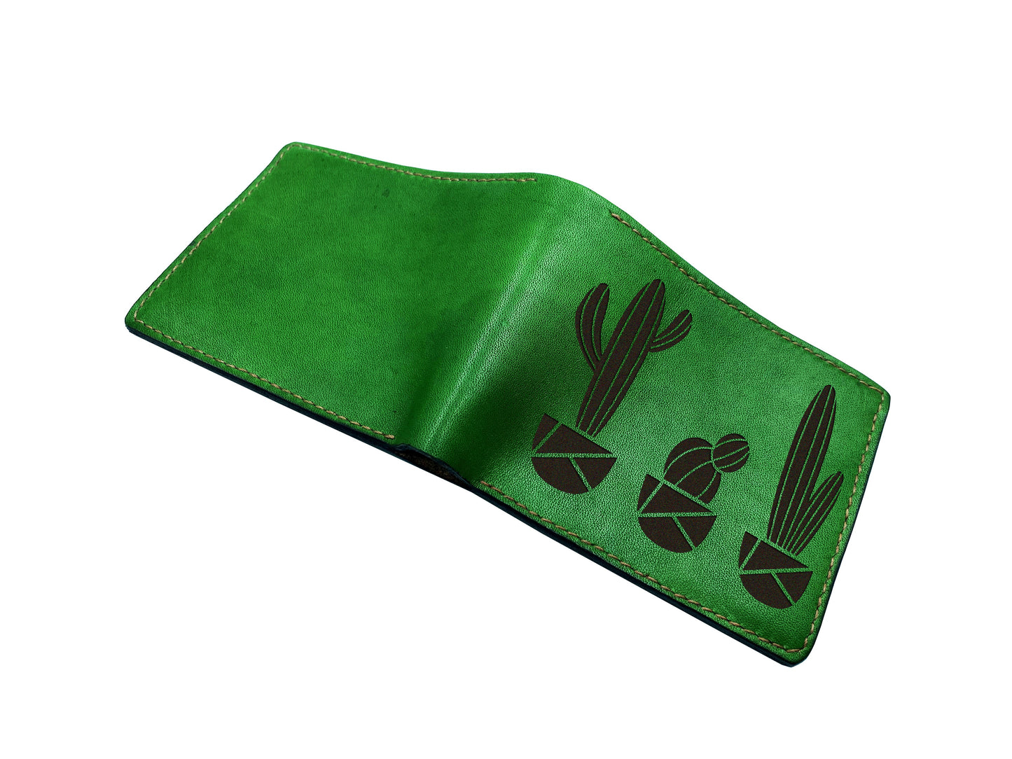 Personalized leather men's wallet, catus shape art present, plant inspired men's wallet