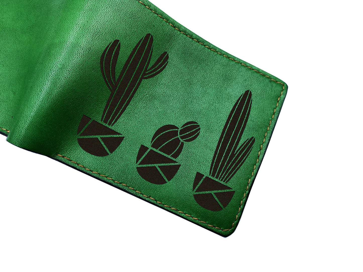 Personalized leather men's wallet, catus shape art present, plant inspired men's wallet