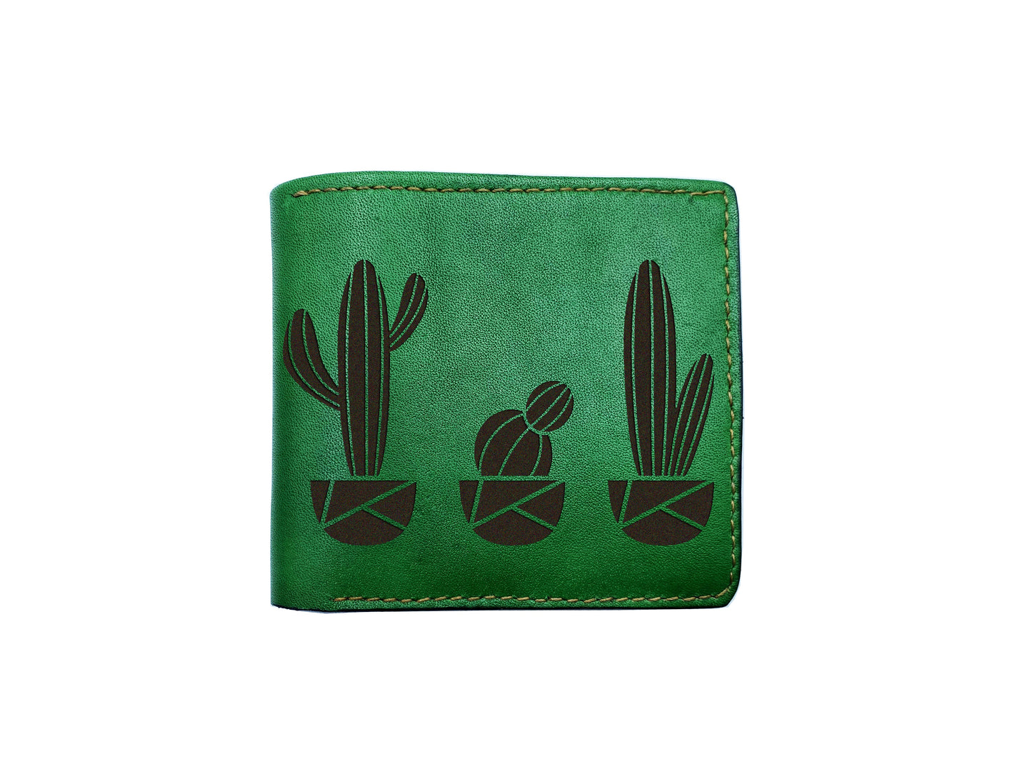Personalized leather men's wallet, catus shape art present, plant inspired men's wallet