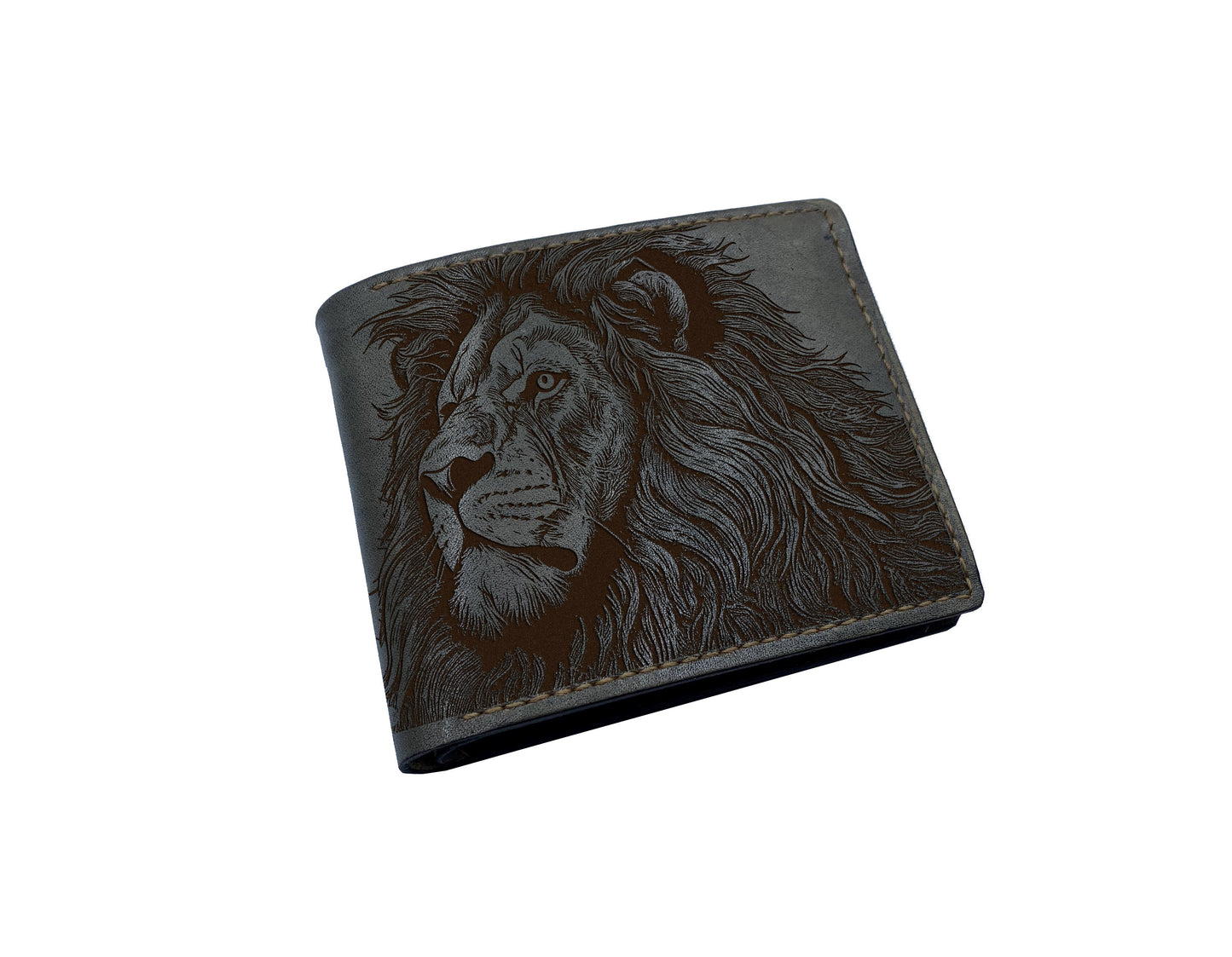 Lion drawing leather men's wallet, personalized leather handmade gift for men, animal art wallet, Lion gift idea for dad, husband, boyfriend