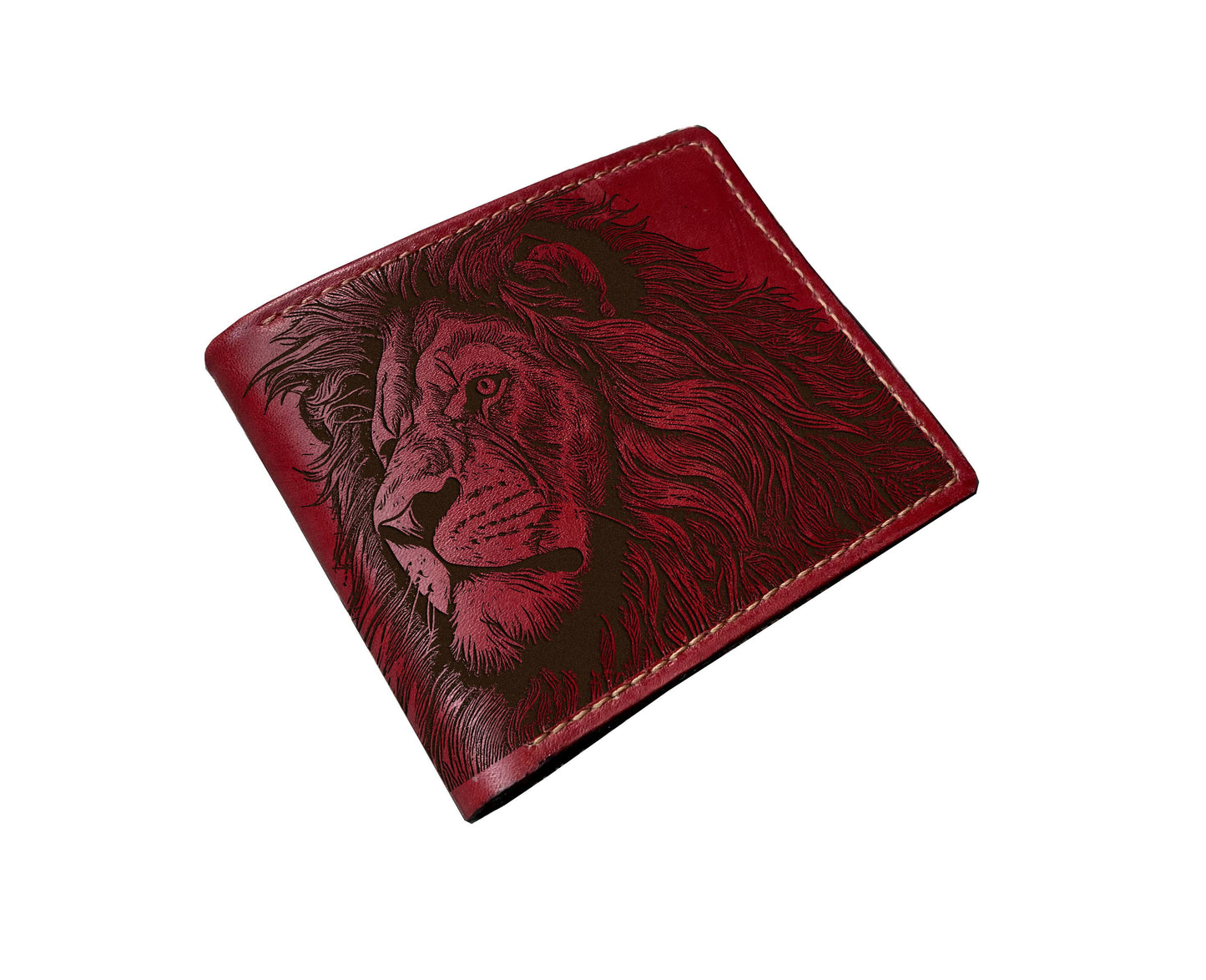Lion drawing leather men's wallet, personalized leather handmade gift for men, animal art wallet, Lion gift idea for dad, husband, boyfriend