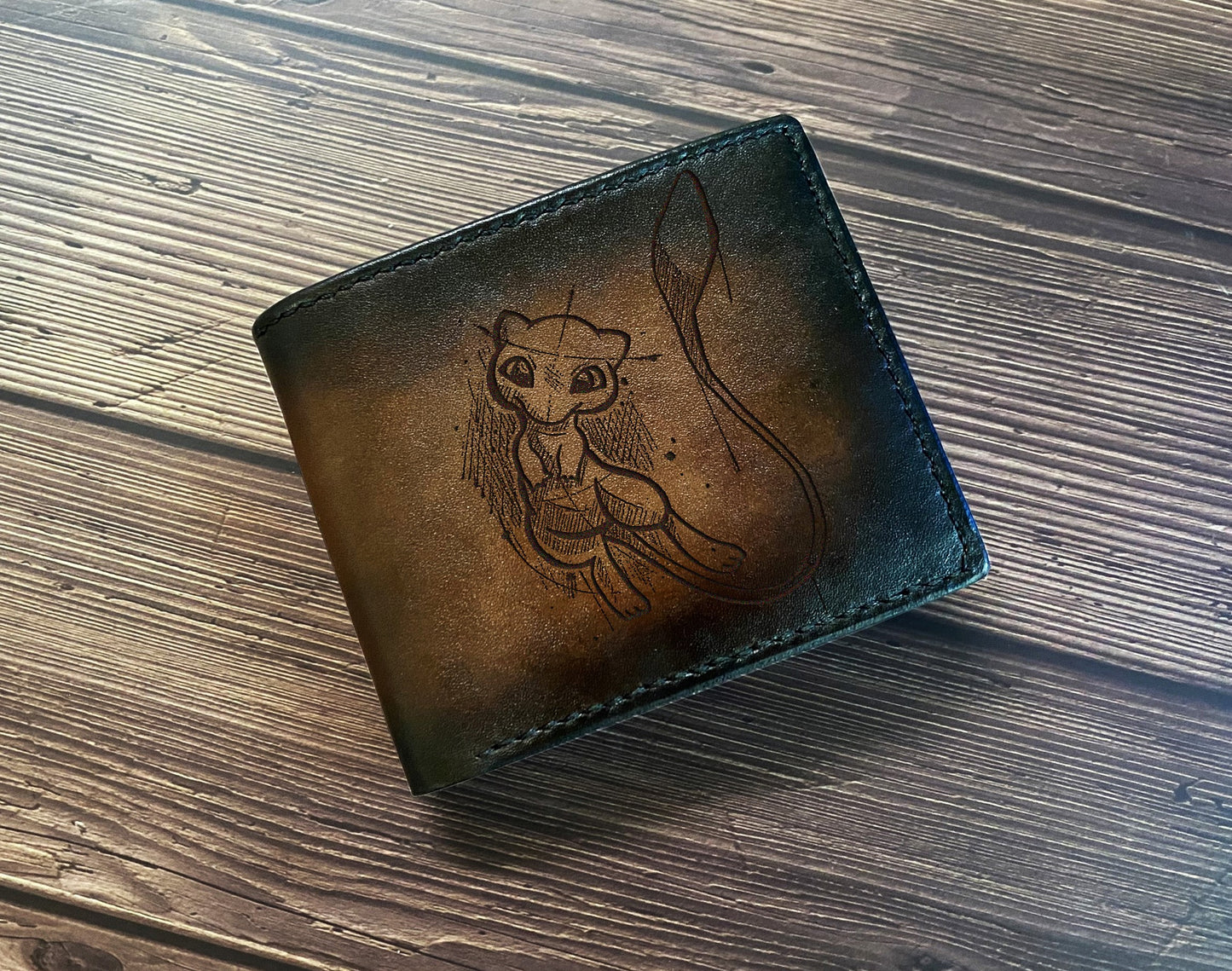Mew Mythical Pokemon art leather wallet, Legendary pokemon gift ideas, Mew cat pokemon drawing, wallet for him, customized gift for boy