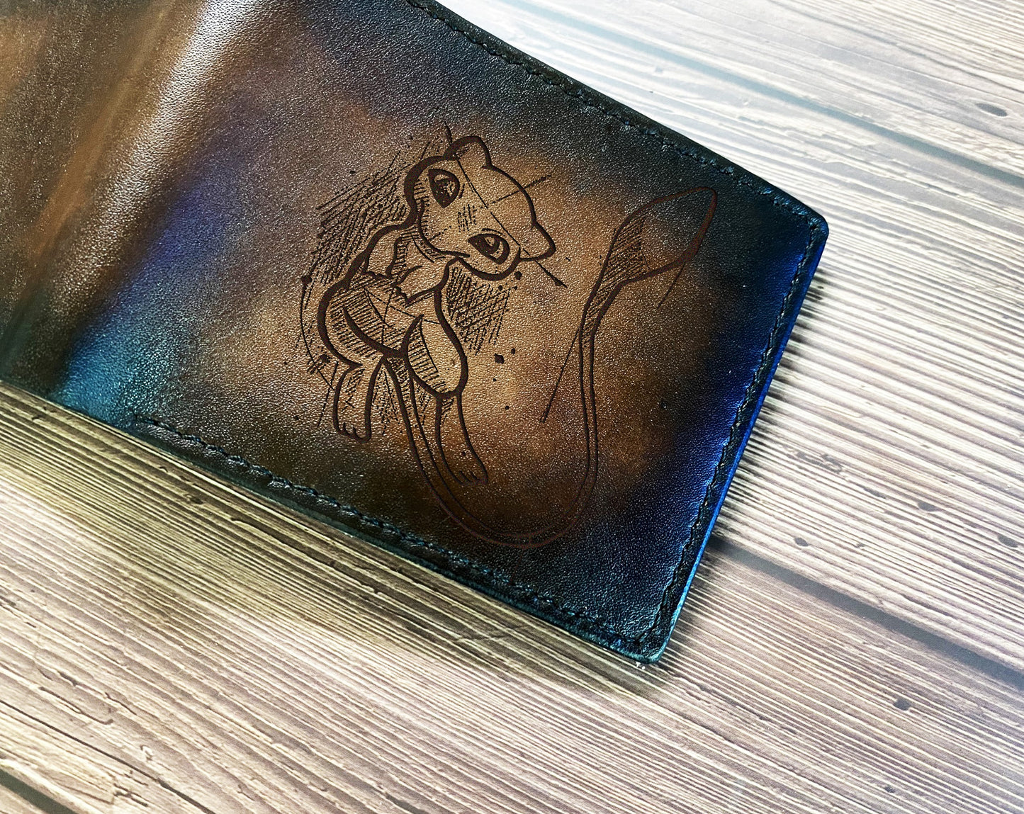 Mew Mythical Pokemon art leather wallet, Legendary pokemon gift ideas, Mew cat pokemon drawing, wallet for him, customized gift for boy