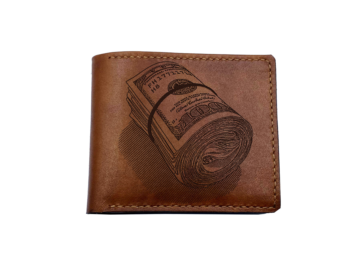 Personalized leather men's wallet, cash dollars sign leather wallet, funny fortunes gift for men