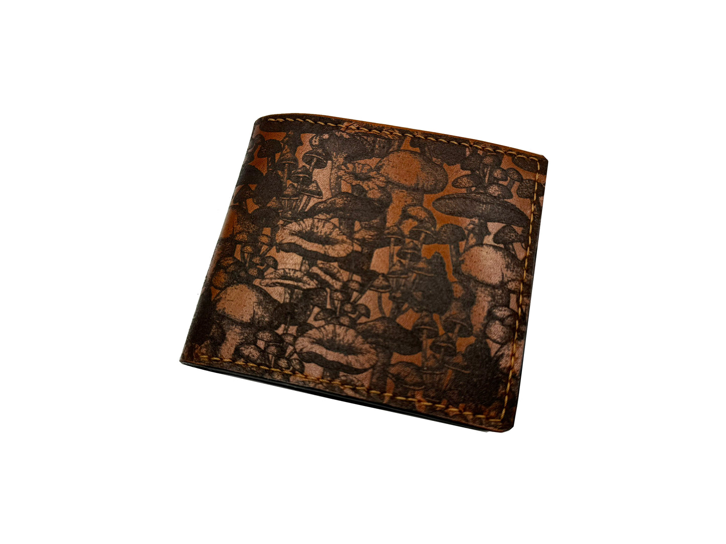 Mushroom leather men's wallet, customized mushroom gift for men, plant tree lover gifts