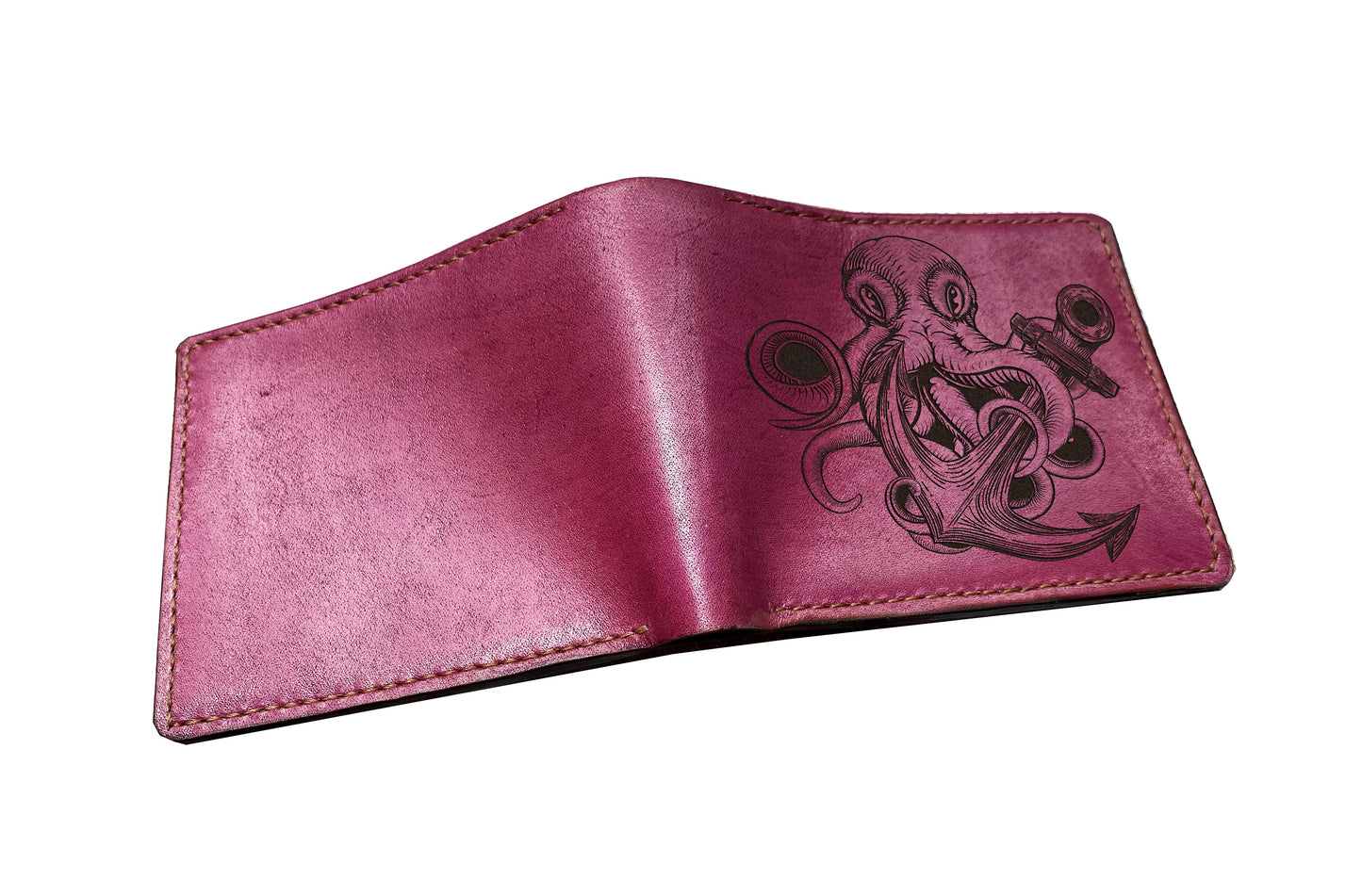 Octopus Kraken leather wallet, customized gift ideas for him, sailor seafarer present, steering wheel ocean art wallet for men