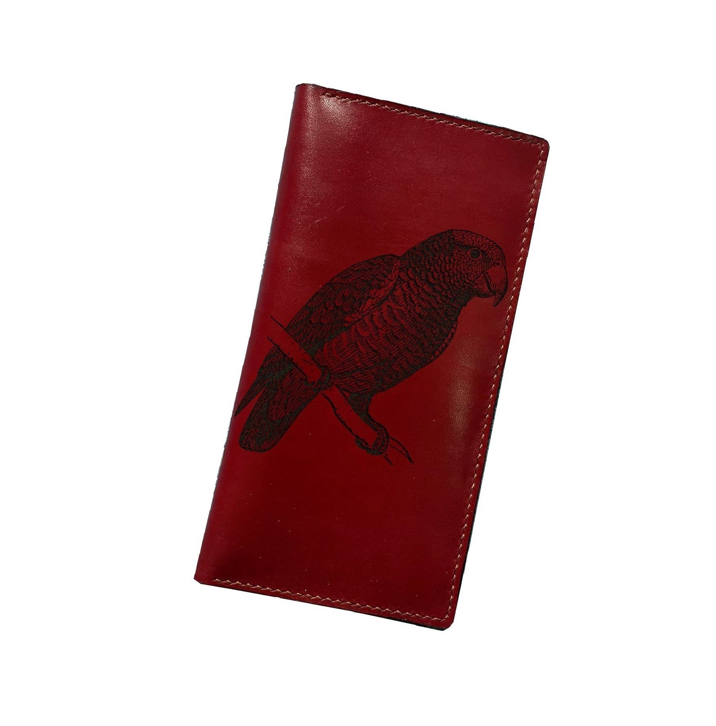 Animal pattern leather wallet, bird men's gift, parrot drawing art present, gift for bird lover