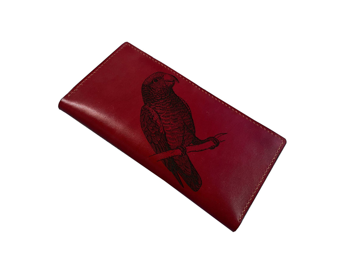 Animal pattern leather wallet, bird men's gift, parrot drawing art present, gift for bird lover
