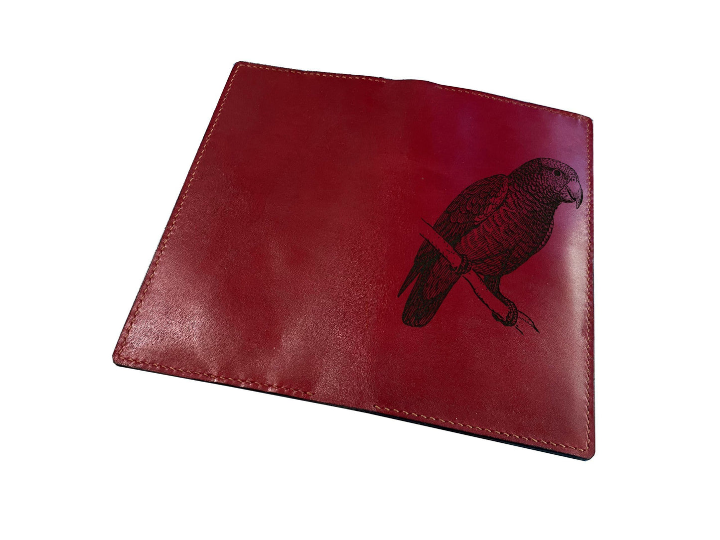 Animal pattern leather wallet, bird men's gift, parrot drawing art present, gift for bird lover