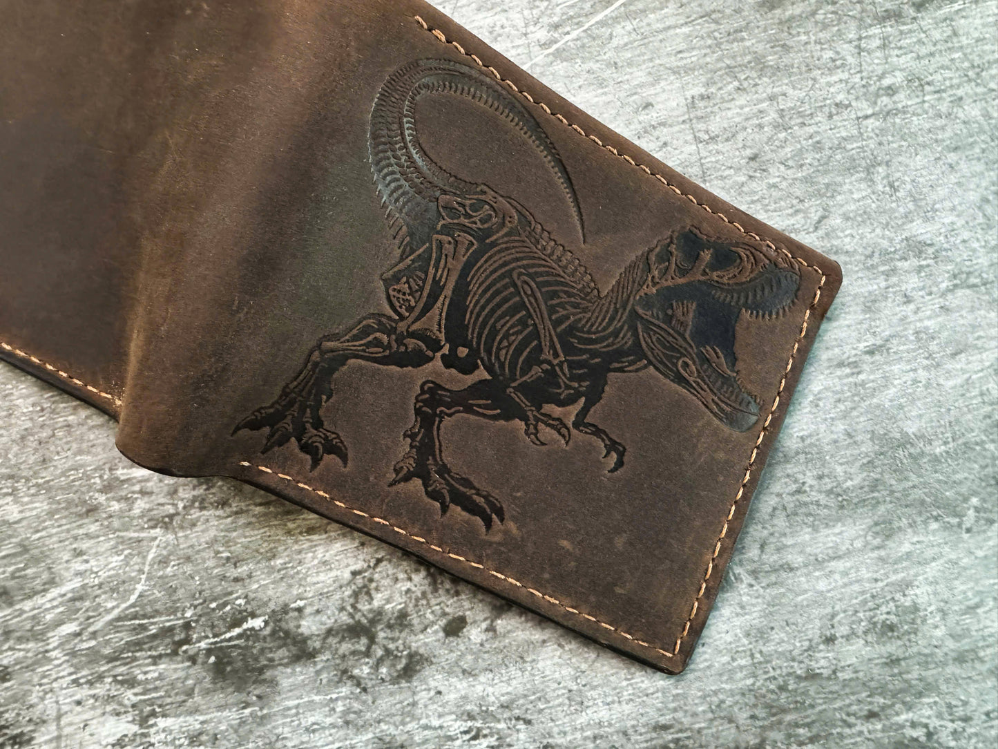 T-rex leather handmade wallet, authentical handcrafted wallet, custom gift ideas for him - Waxed leather