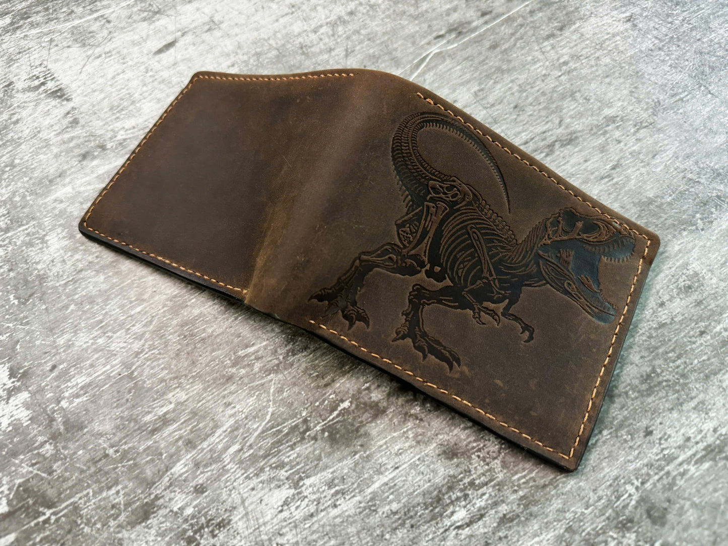 T-rex leather handmade wallet, authentical handcrafted wallet, custom gift ideas for him - Waxed leather