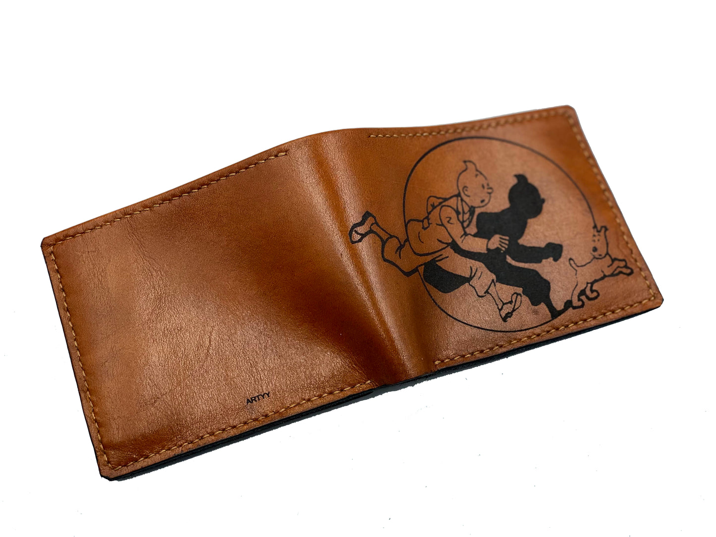 The adventures of Tintin and Snowy Milou leather handmade men wallet/Tintin detective minimalist wallet/custom Christmas leather new wallet