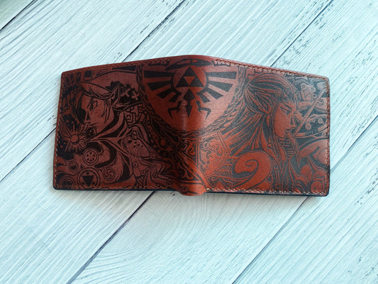 Legend of Zelda leather men's wallet, custom engraving wallet, gift for gamer, Zelda pattern gift for him