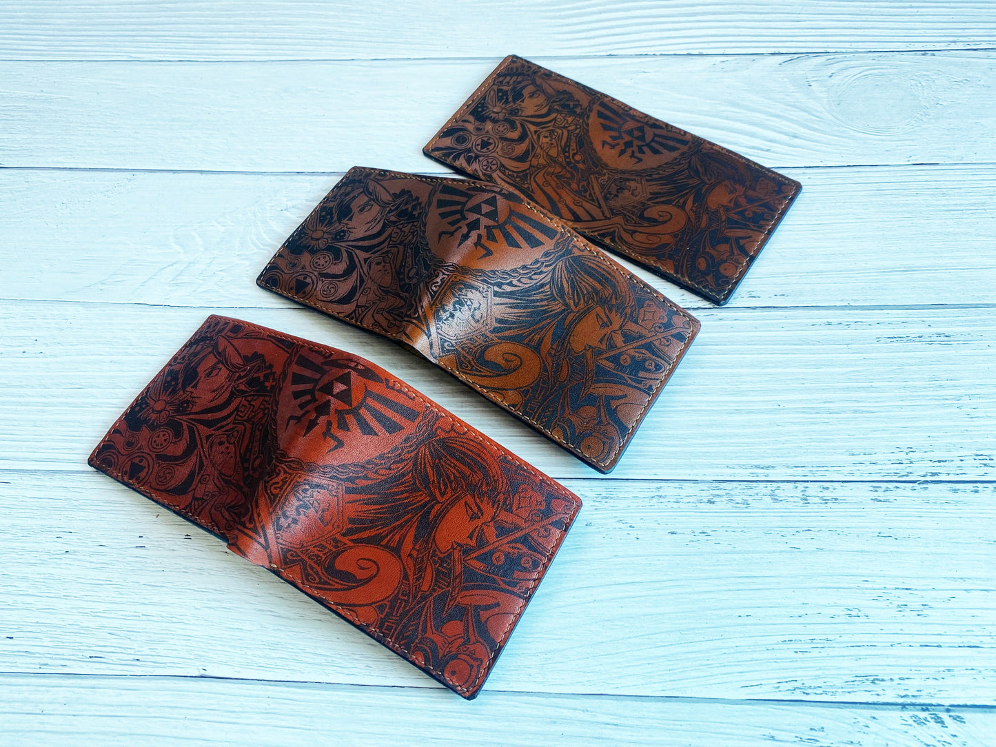 Legend of Zelda leather men's wallet, custom engraving wallet, gift for gamer, Zelda pattern gift for him