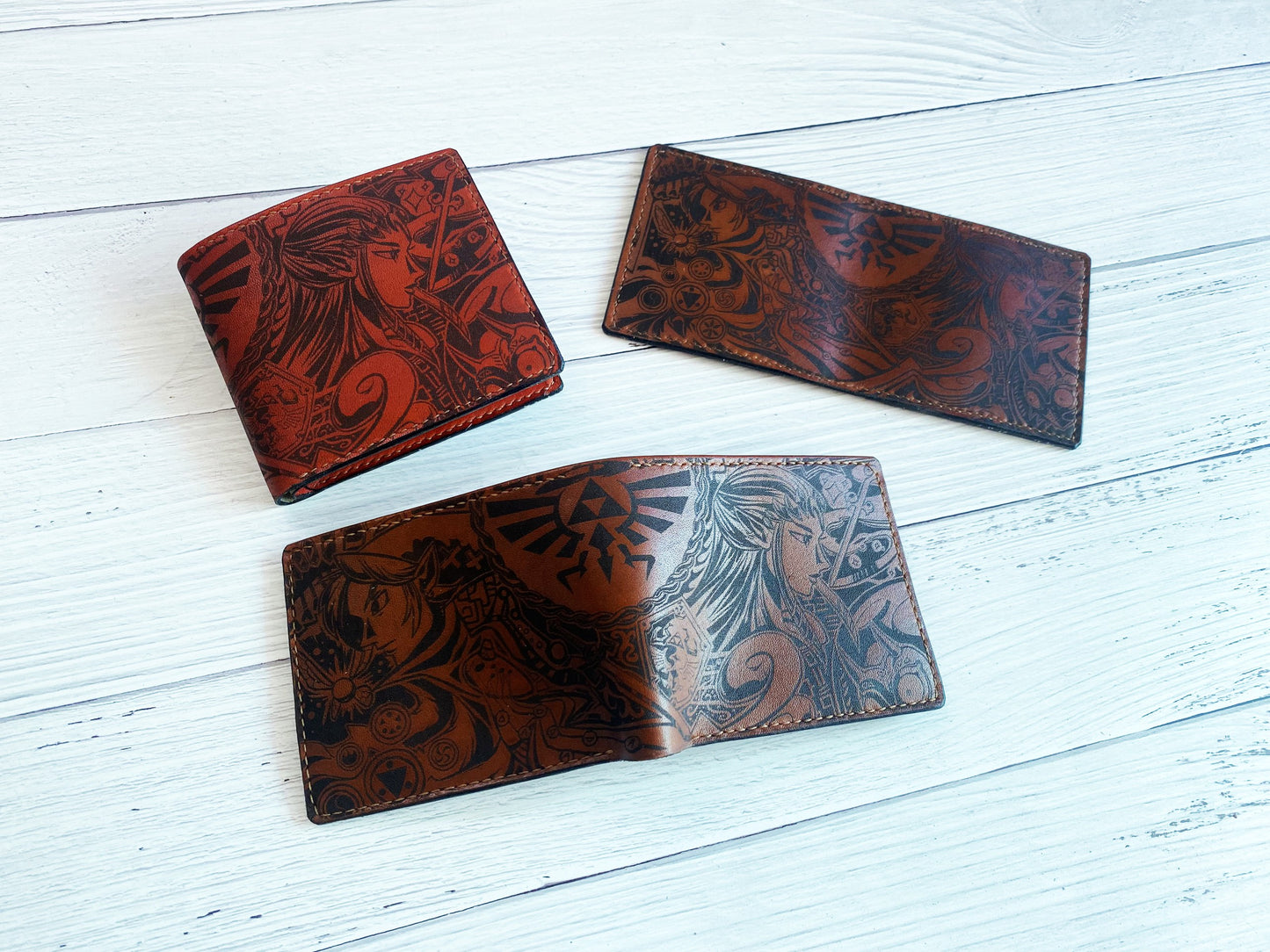 Legend of Zelda leather men's wallet, custom engraving wallet, gift for gamer, Zelda pattern gift for him