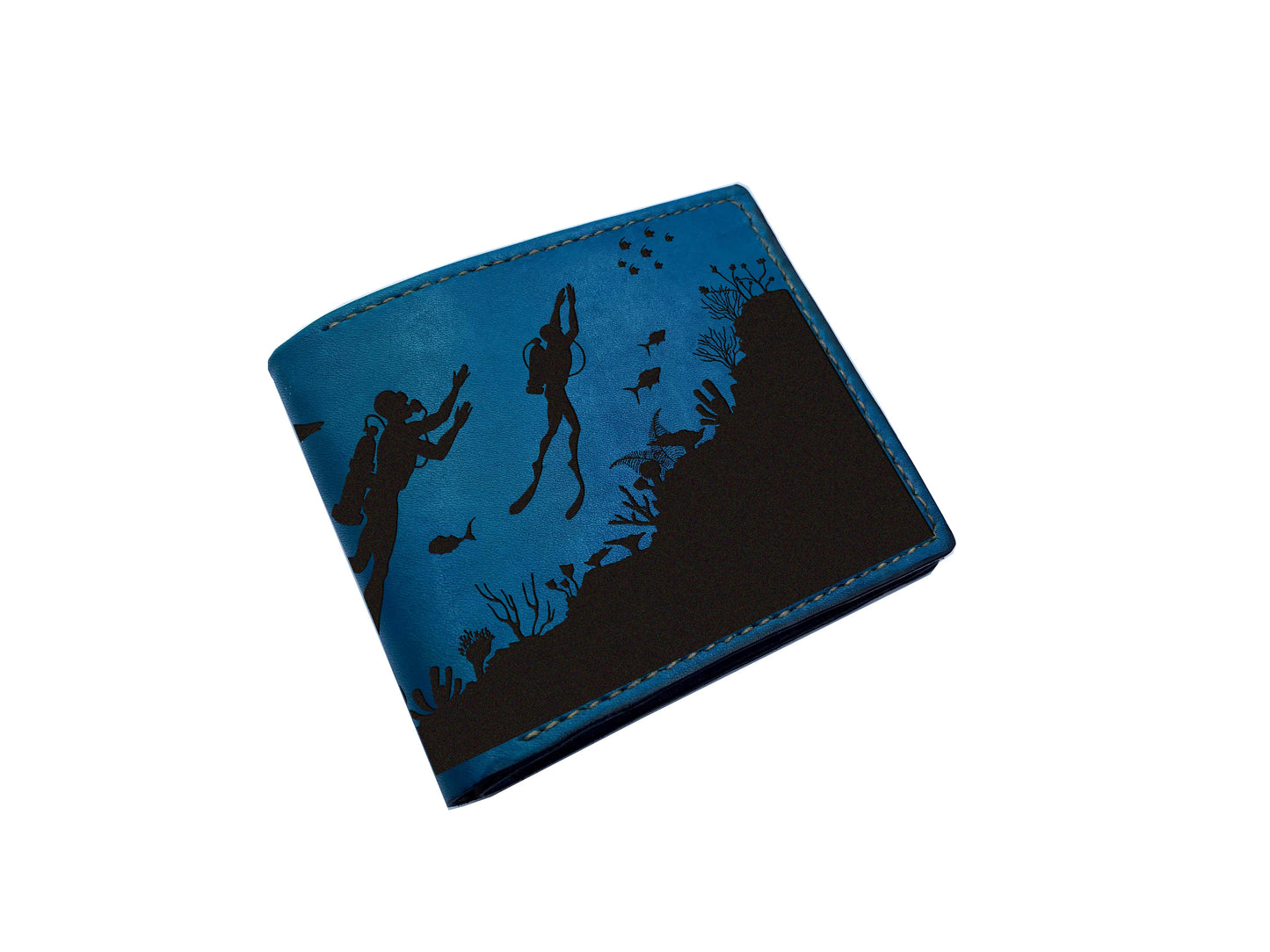 Diving ocean leather men's wallet, sea summer inspired gift ideas, summer wallet for men, beach coral art present for dad,husband, boyfriend
