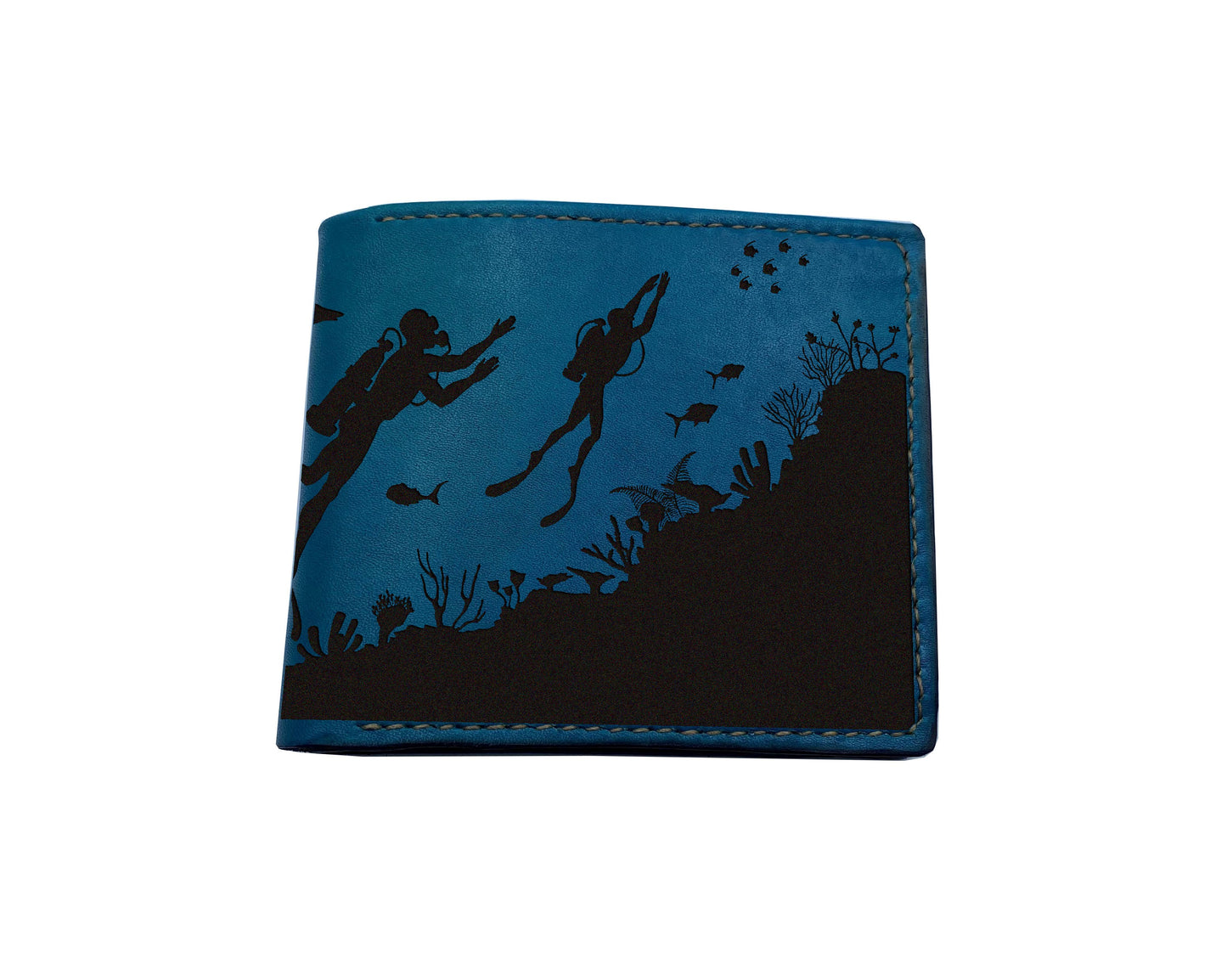 Diving ocean leather men's wallet, sea summer inspired gift ideas, summer wallet for men, beach coral art present for dad,husband, boyfriend