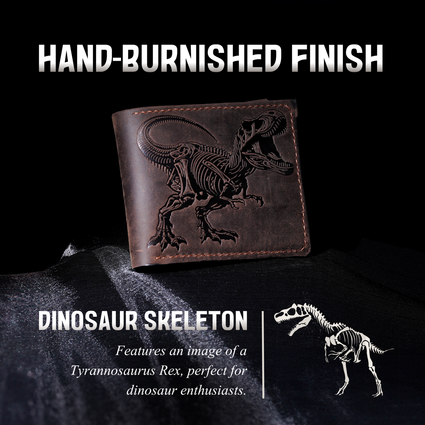 T-rex leather handmade wallet, authentical handcrafted wallet, custom gift ideas for him - Waxed leather