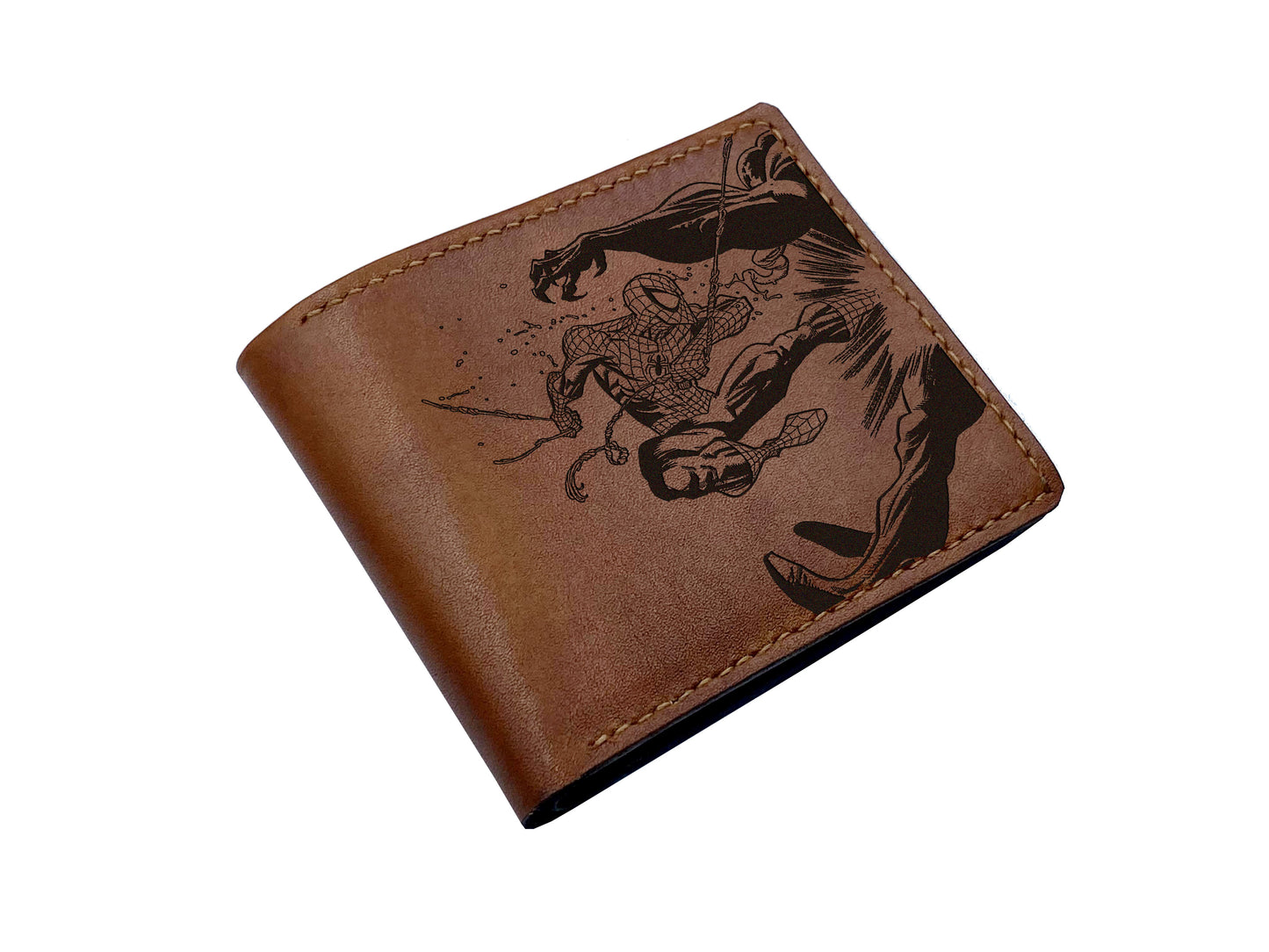 Spiderman fighting venom leather handmade wallet, custom superheroes gift ideas, Spiderman wallet for boyfriend, gift for husband, father