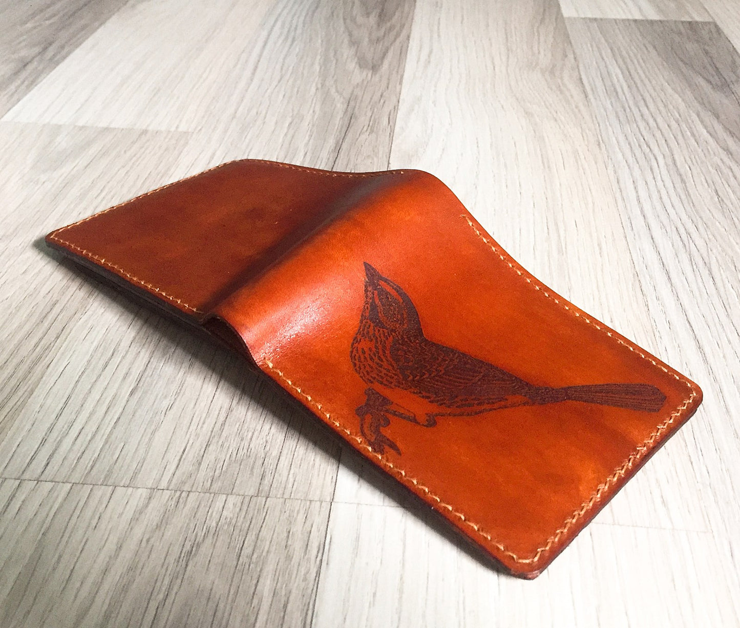 Mayan Corner - Drawing bird leather handmade men's wallet, custom gifts for him, father's day gifts, anniversary gift for men