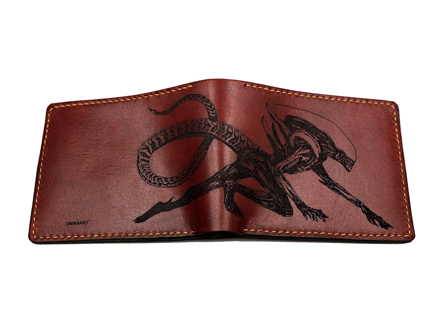 Mayan Corner - Aliens xenomorph monster leather handmade men's wallet, custom gifts for him, father's day gifts, anniversary gift for men