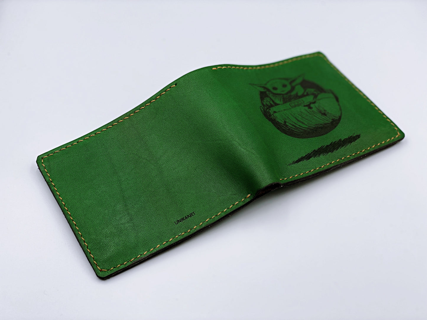 Mayan Corner - Starwars baby Yoda custom leather handmade men's wallet, special gifts for him, brown leather men's wallet, wallet for dad, boyfriend, husband, anniversary present for men