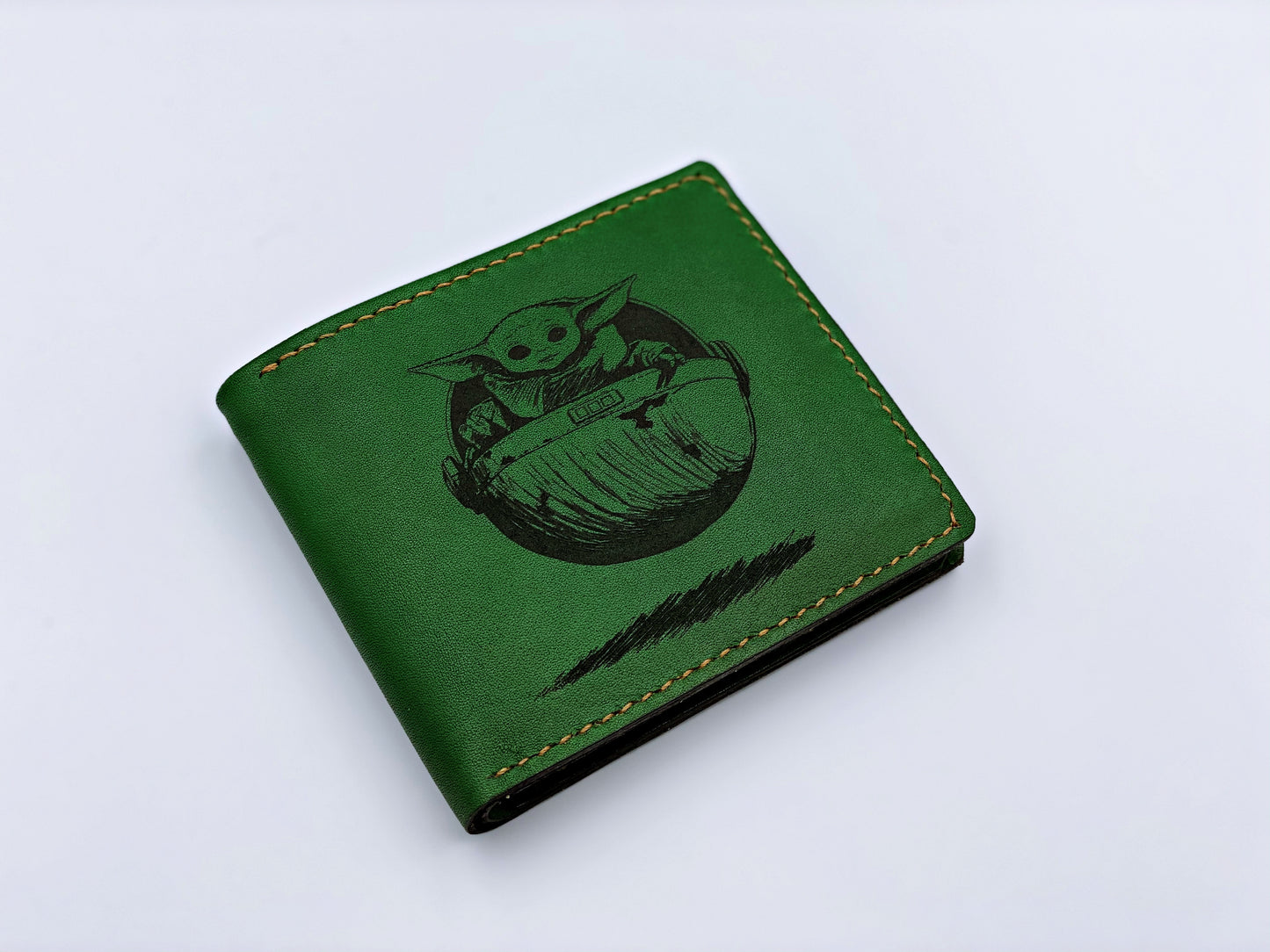 Mayan Corner - Starwars baby Yoda custom leather handmade men's wallet, special gifts for him, brown leather men's wallet, wallet for dad, boyfriend, husband, anniversary present for men