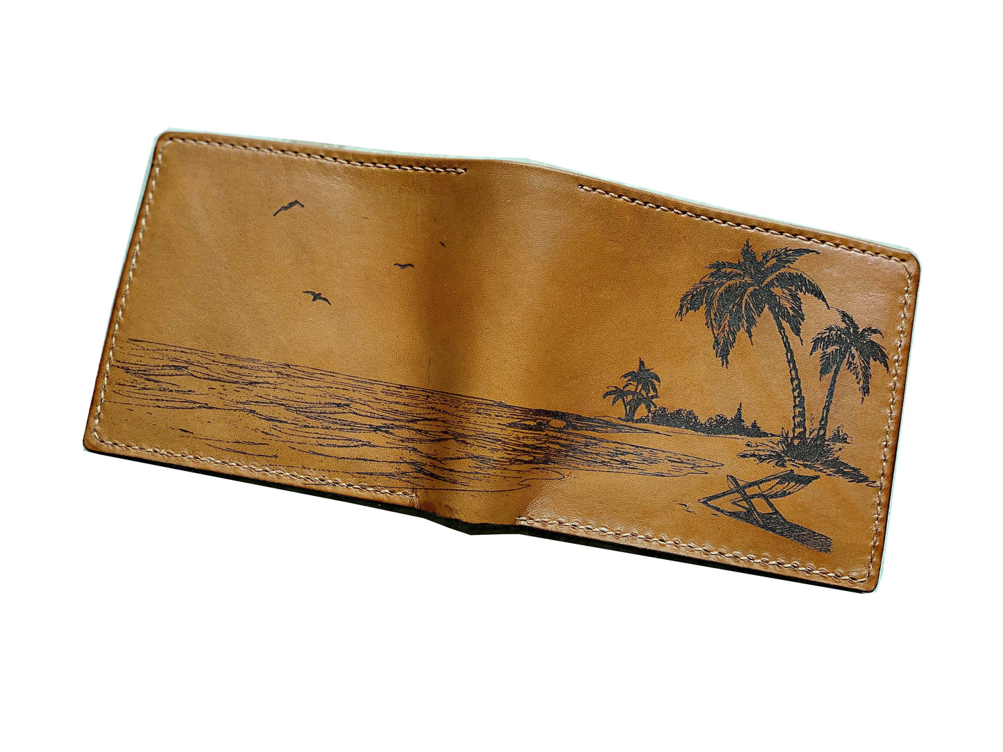 Mayan Corner - Beach landscape tropical leather handmade men's wallet, special gift for men, anniversary birthday wedding present for dad, husband, boyfriend, brother