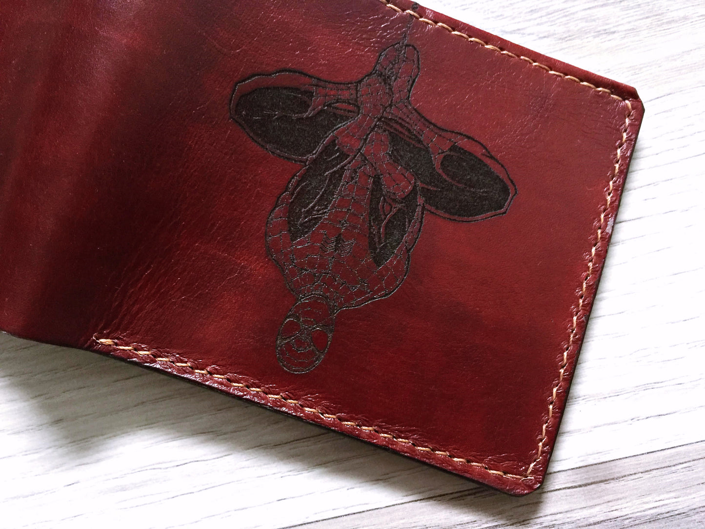 Mayan Corner - Spiderman Peter Parker leather handmade men's wallet, custom superheroes gifts for him, father's day gifts