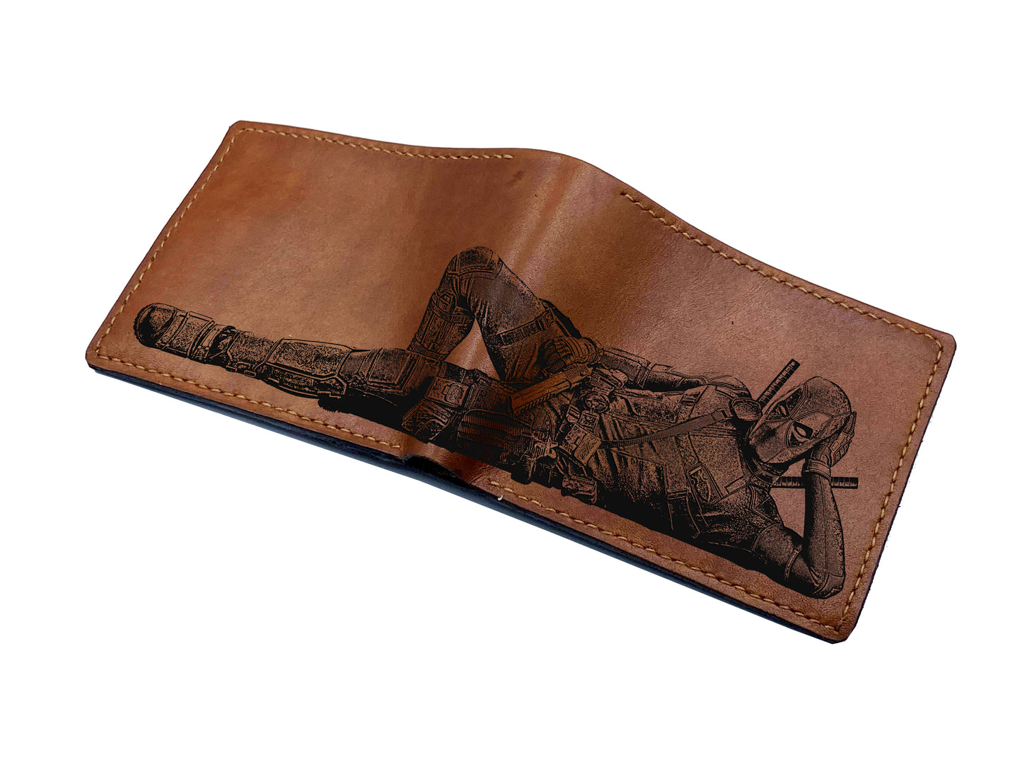 Deadpool genuine leather handmade wallet, customized leather gift for dad, bifold ID card holder for him, birthday gift for husband