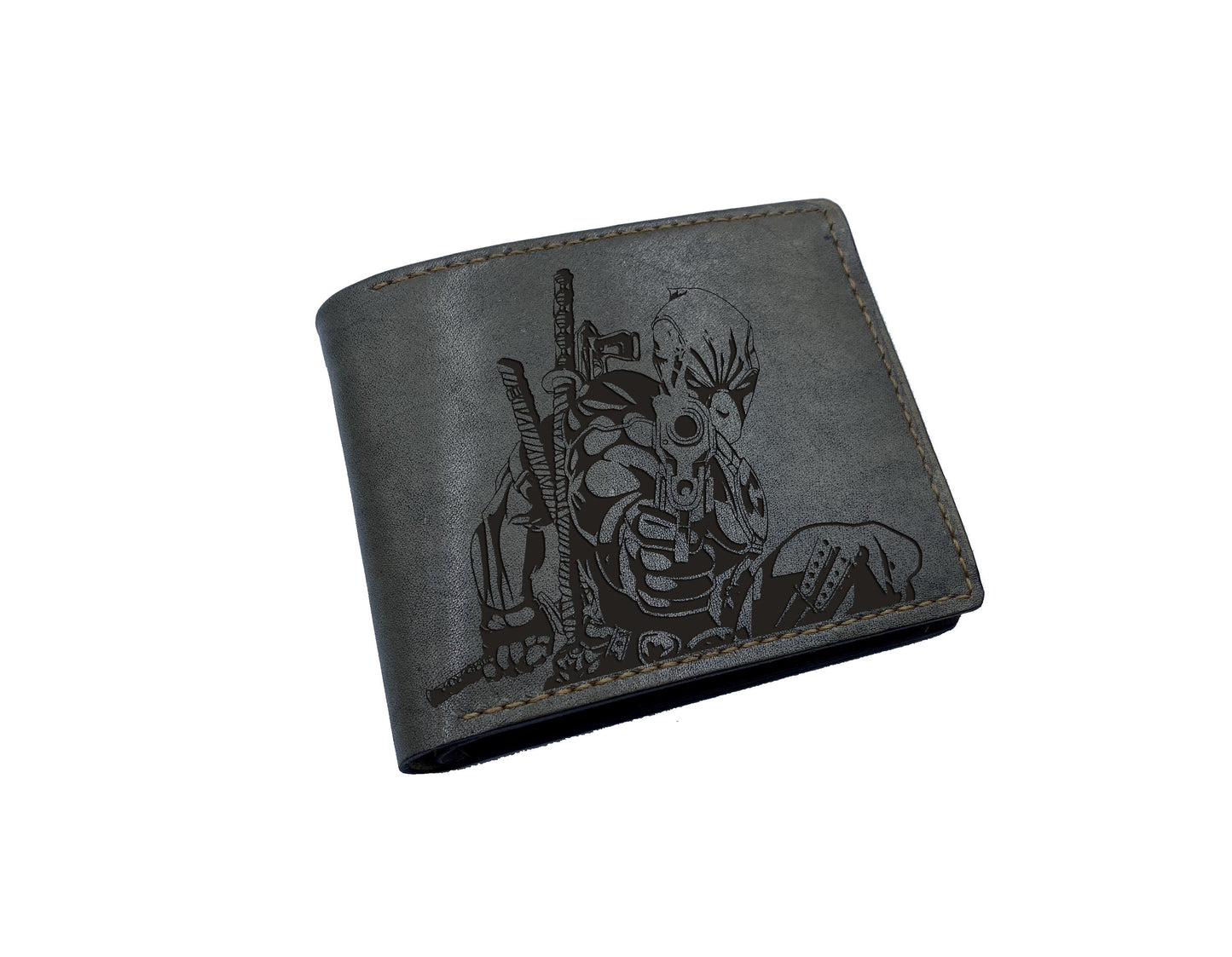 Deadpool genuine leather handmade wallet, customized leather gift for dad, bifold ID card holder for him, birthday gift for husband