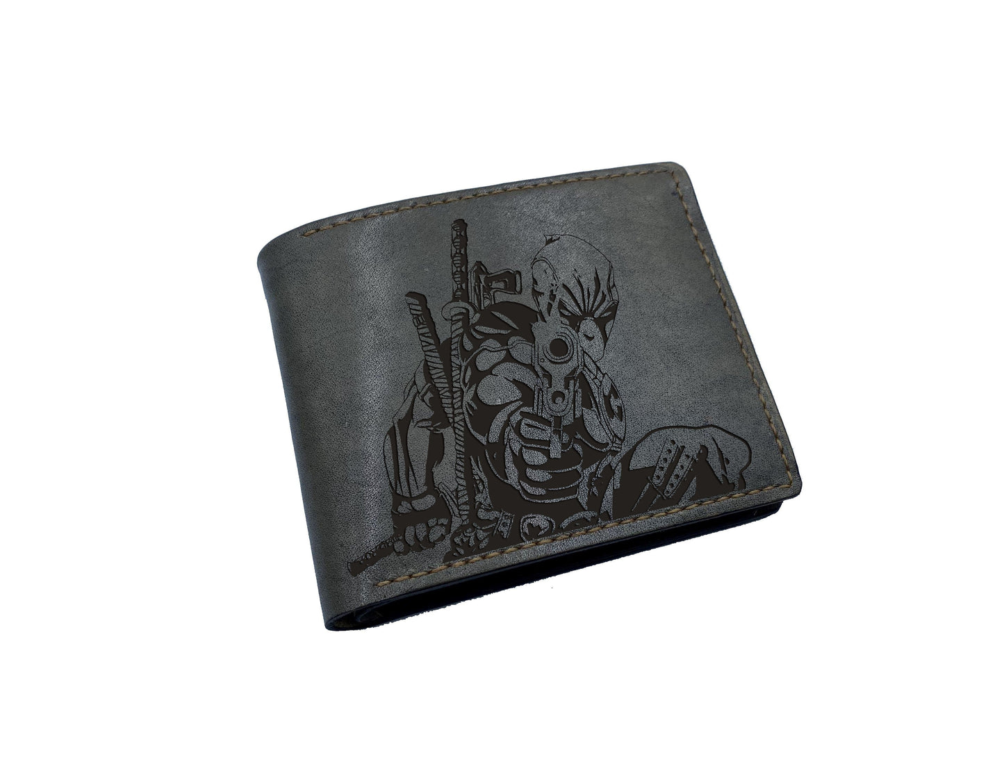 ID card leather wallet, bifold leather wallet, superheroes drawing art wallet, deadpool gift ideas for him, marvel avenger wallet