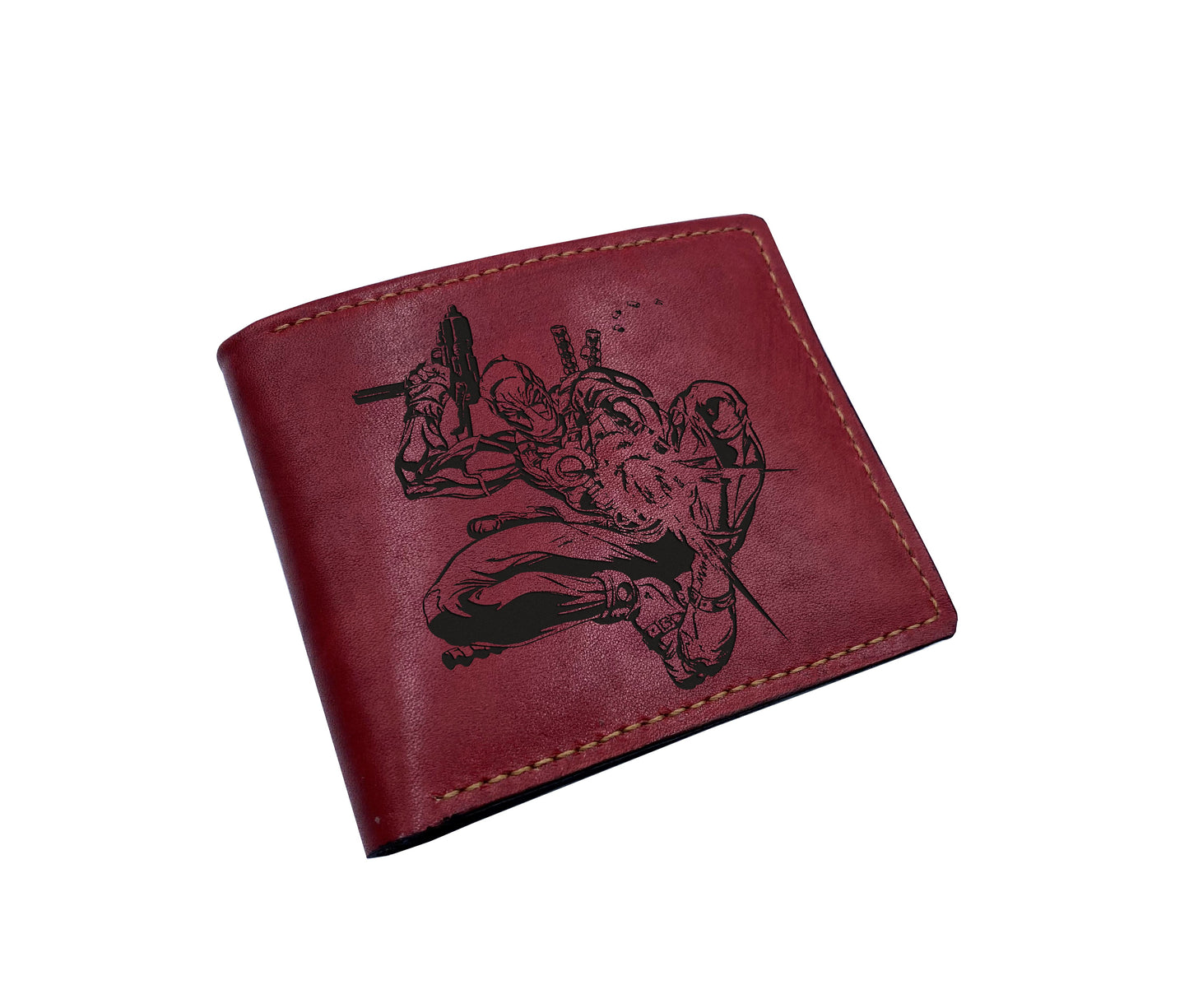 Deadpool genuine leather handmade wallet, customized leather gift for dad, bifold ID card holder for him, birthday gift for husband
