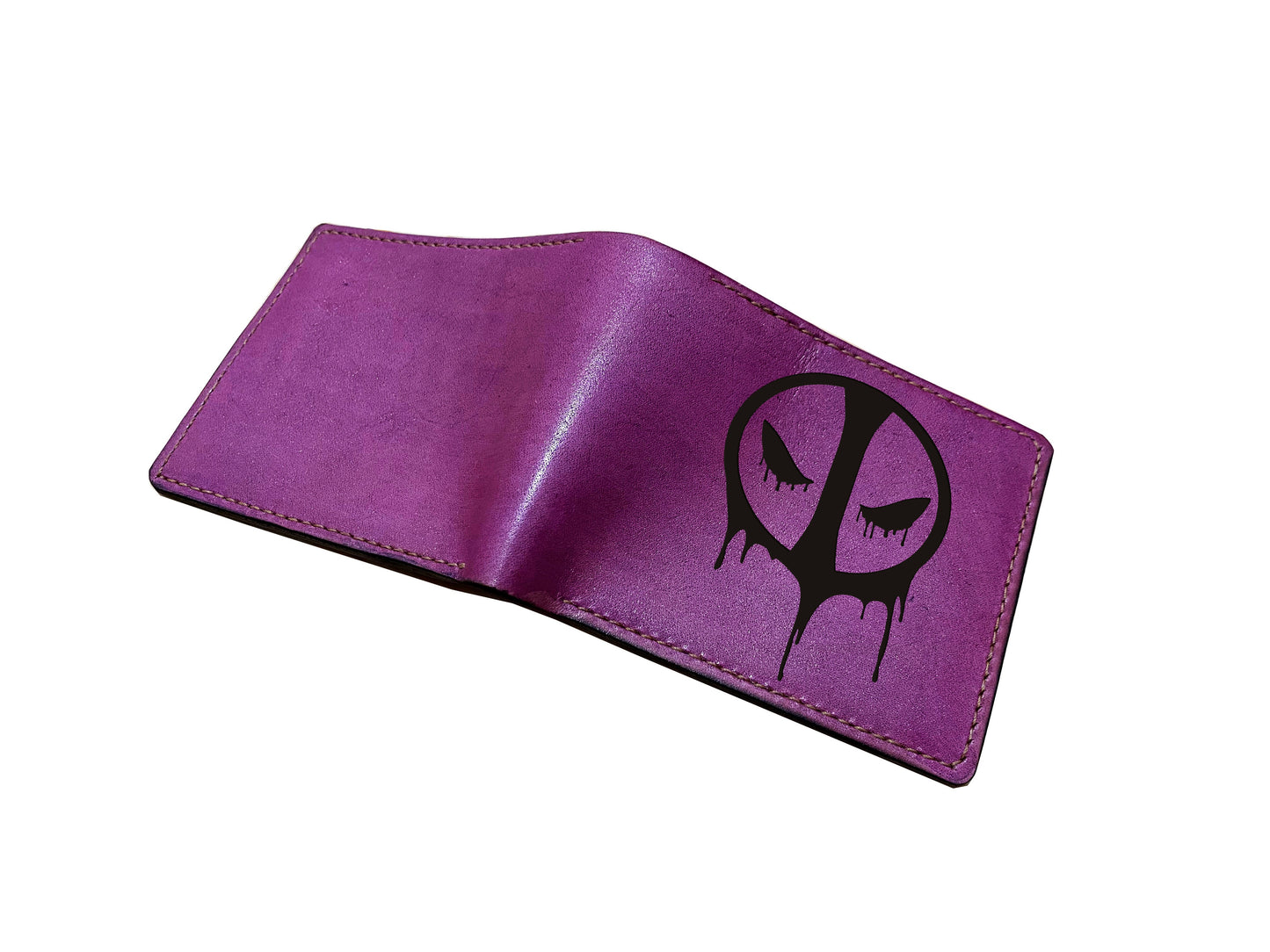 Deadpool genuine leather handmade wallet, customized leather gift for dad, bifold ID card holder for him, birthday gift for husband
