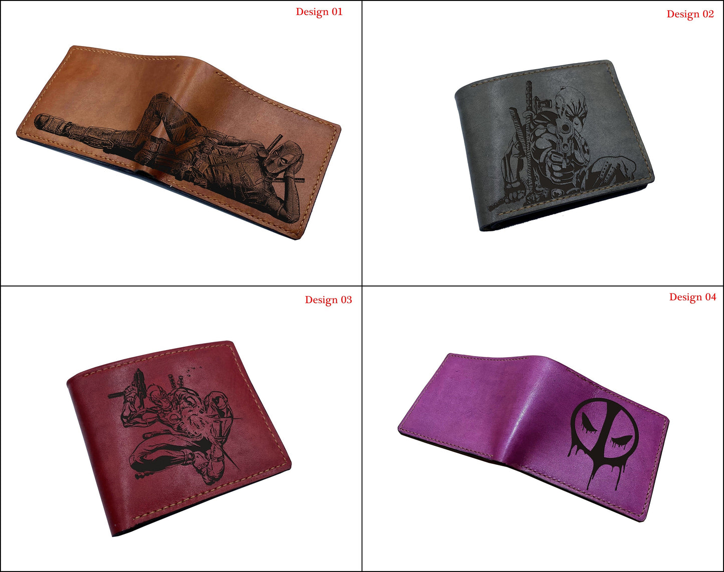 Deadpool genuine leather handmade wallet, customized leather gift for dad, bifold ID card holder for him, birthday gift for husband